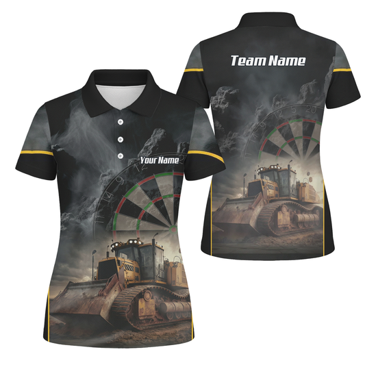Personalised Bulldozer Dart Jersey Polo and Zipper For Women Custom Construction Design Black Yellow T4397 - Polo Yes