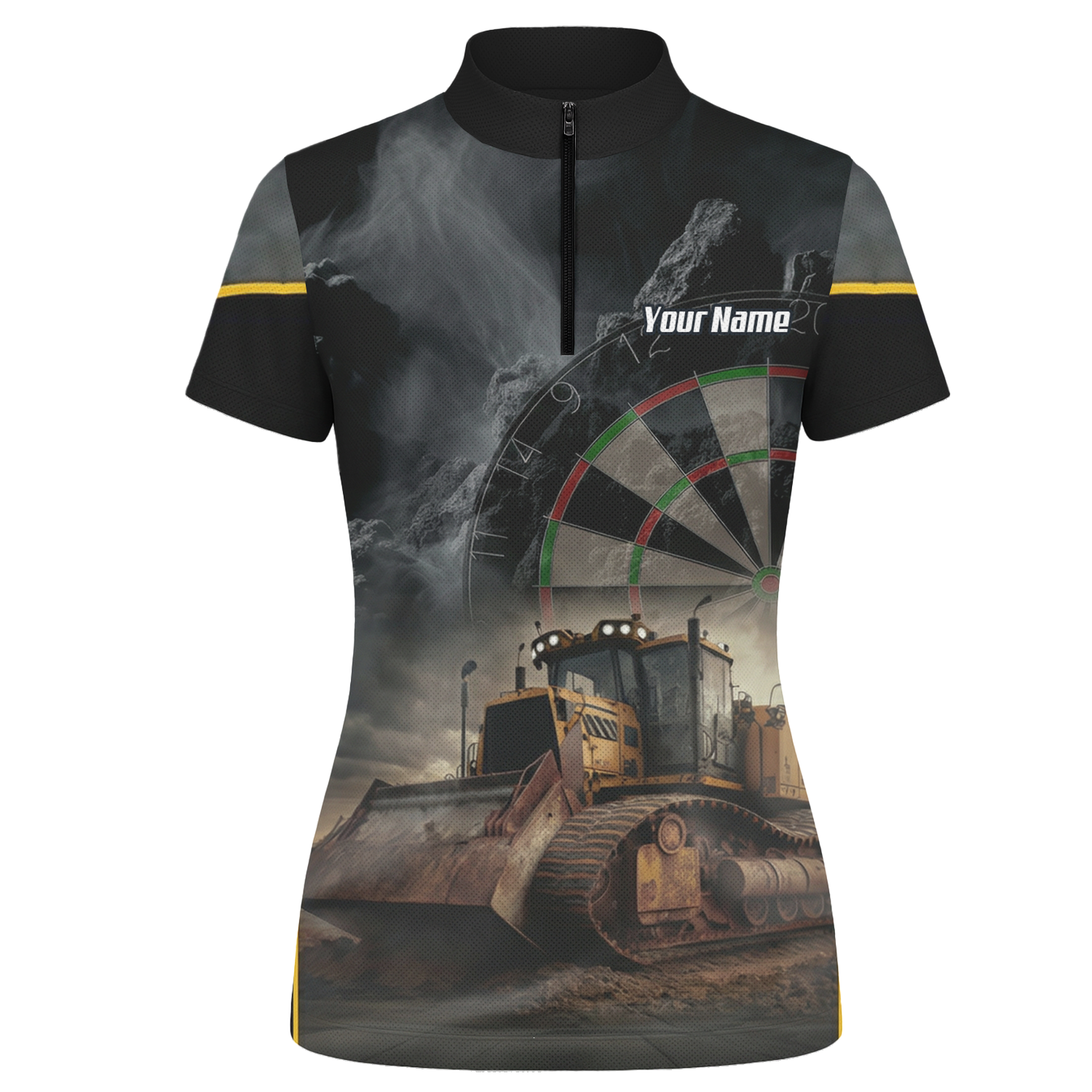 Personalised Bulldozer Dart Jersey Polo and Zipper For Women Custom Construction Design Black Yellow T4397 - Zipper Yes