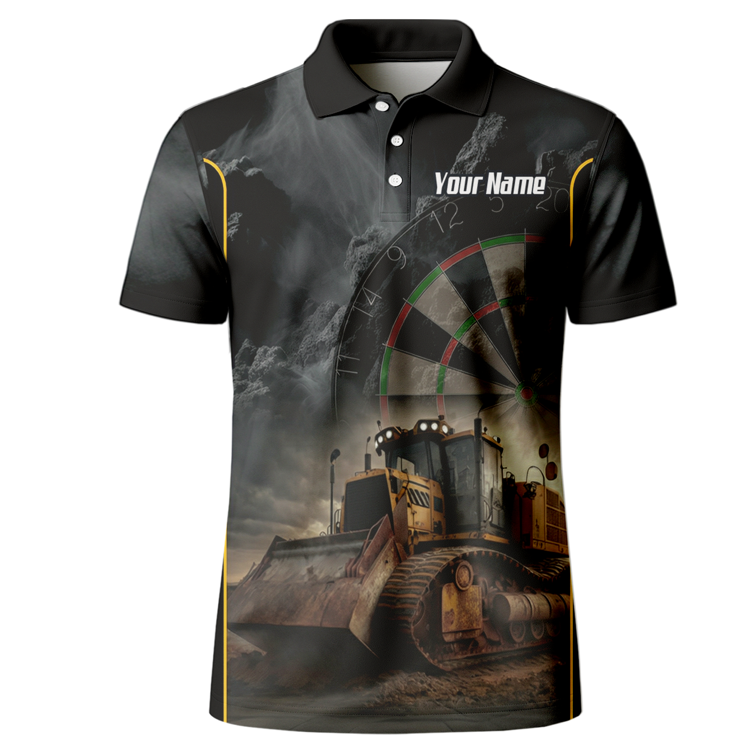 Personalised Bulldozer Dart Jersey Polo and Zipper For Men Custom Construction Design Black Yellow T4397