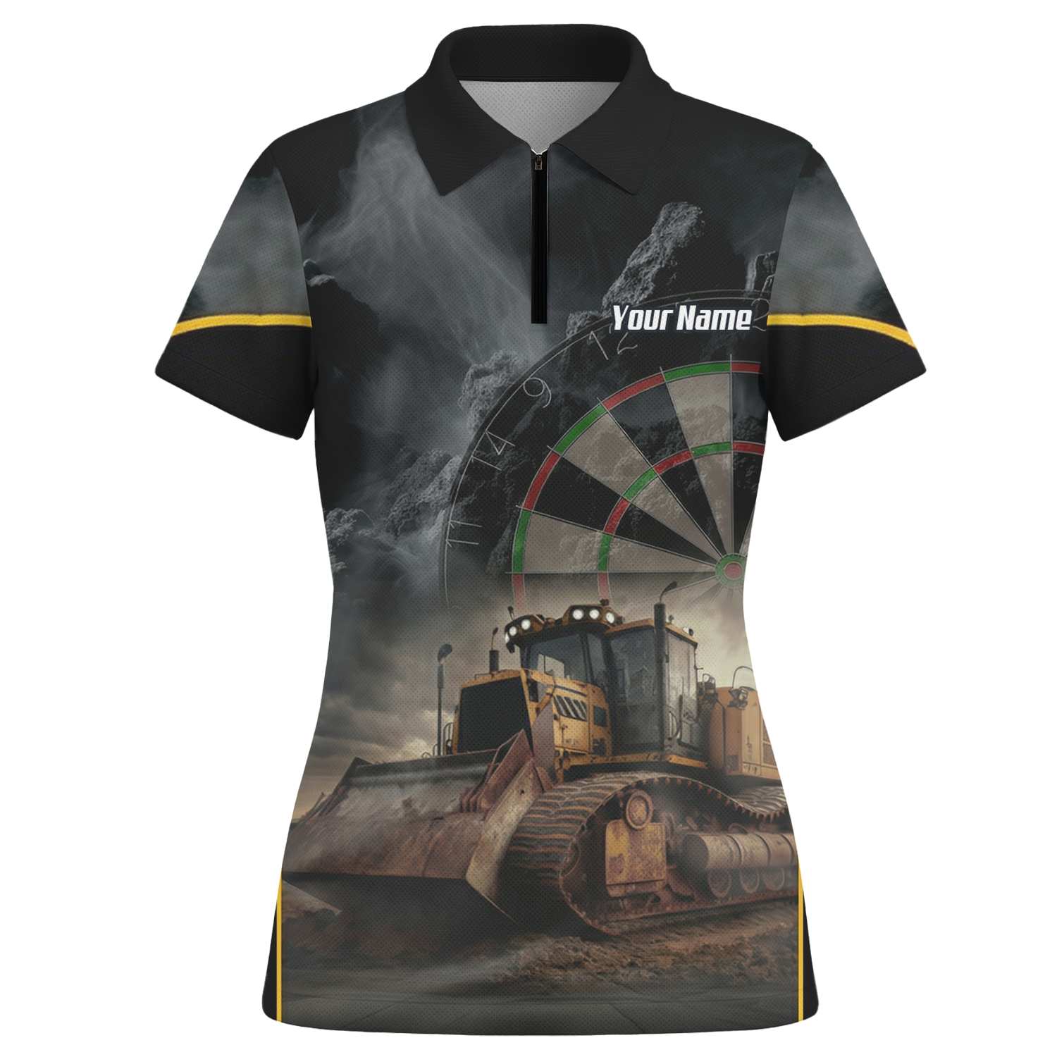 Personalised Bulldozer Dart Jersey Polo and Zipper For Women Custom Construction Design Black Yellow T4397 - Polo -w Zipper Yes