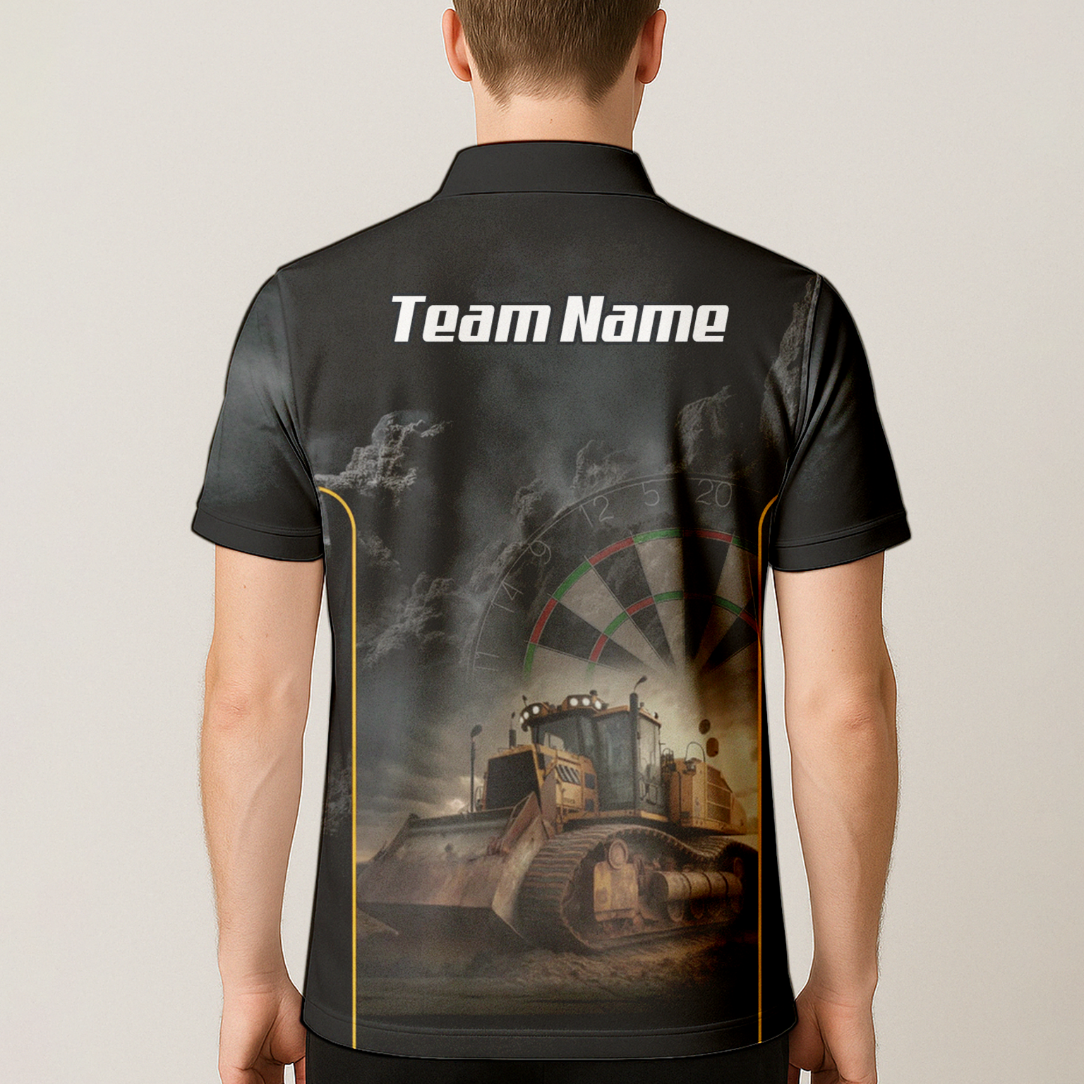 Personalised Bulldozer Dart Jersey Polo and Zipper For Men Custom Construction Design Black Yellow T4397