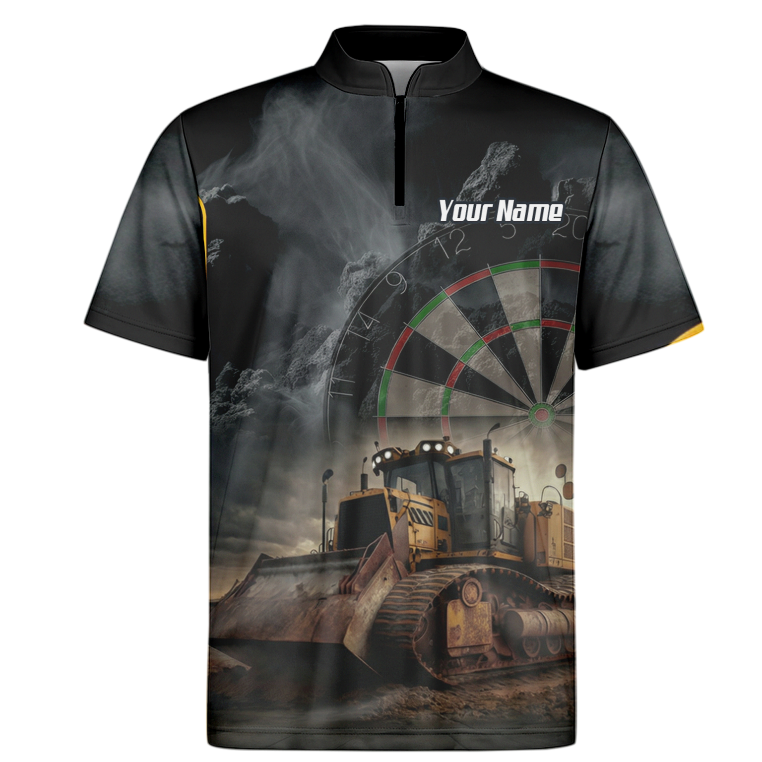 Personalised Bulldozer Dart Jersey Polo and Zipper For Men Custom Construction Design Black Yellow T4397