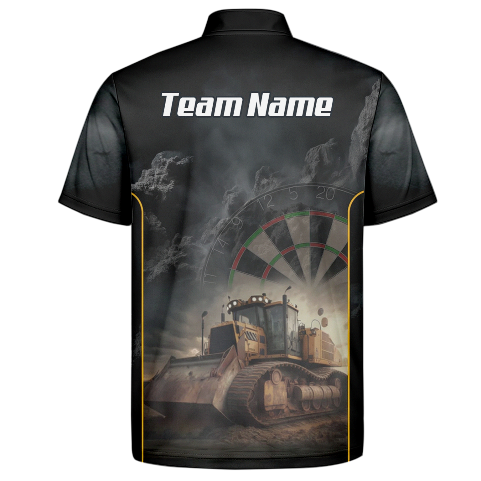 Personalised Bulldozer Dart Jersey Polo and Zipper For Men Custom Construction Design Black Yellow T4397