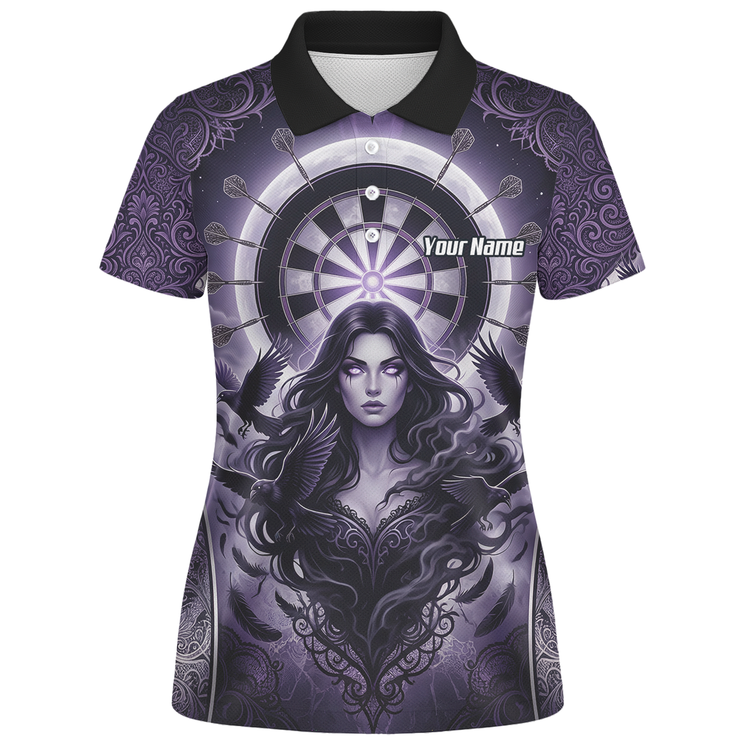 Personalised Purple Gothic Goddess Dart Jersey For Women Custom Raven Crow Dart Shirt Polo Zipper T5505