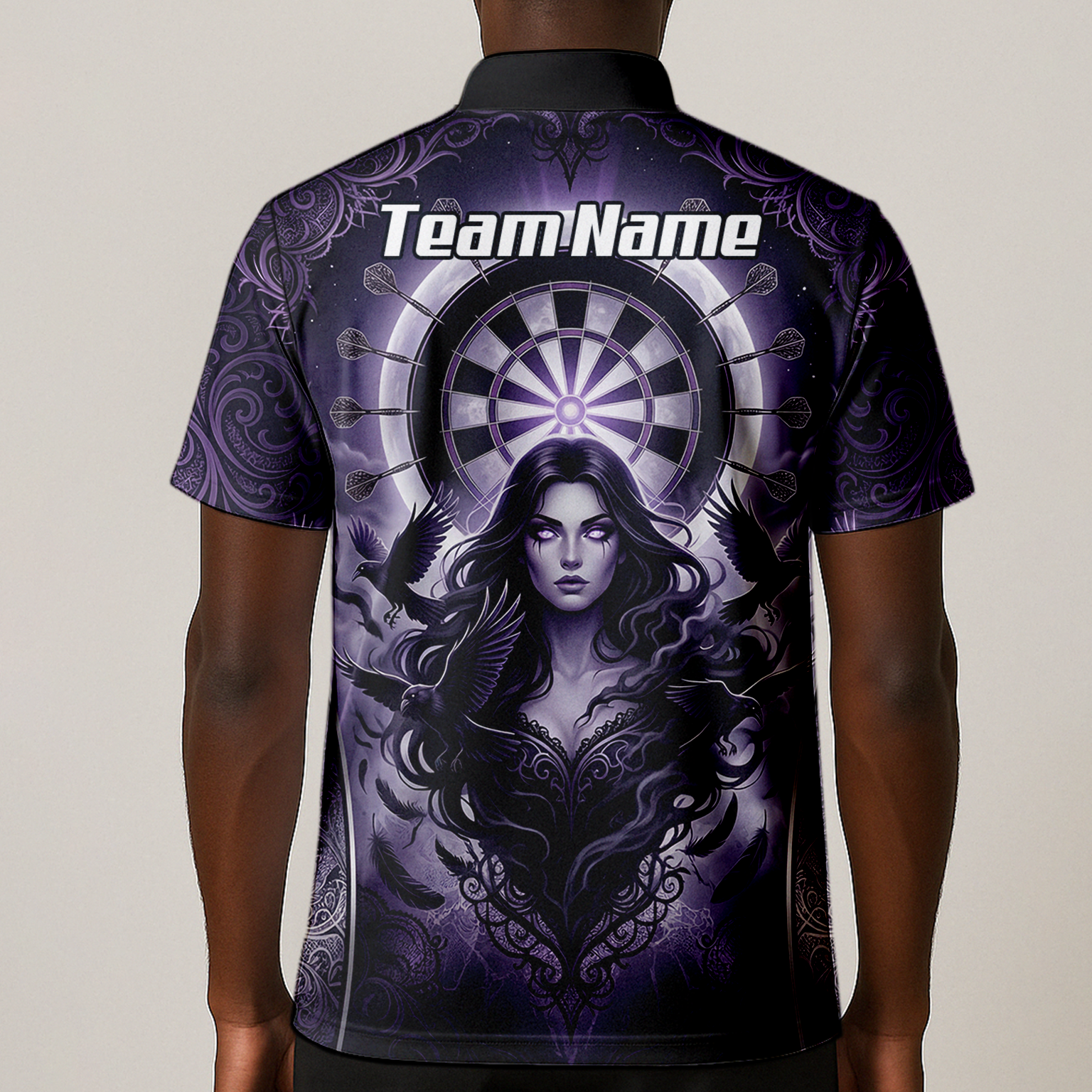 Personalised Purple Gothic Goddess Dart Jersey For Men Custom Raven Crow Dart Shirt Polo Zipper T5505