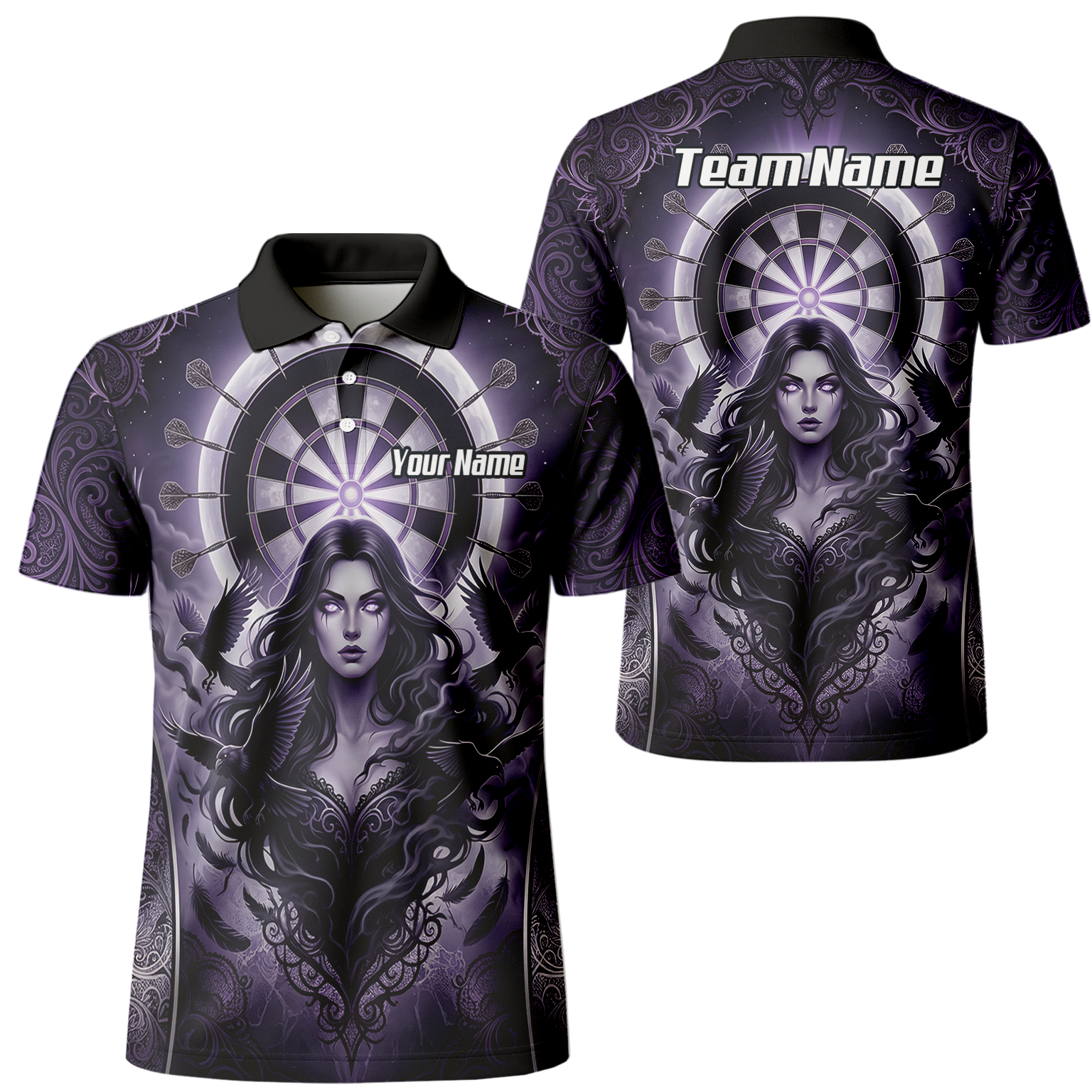 Personalised Purple Gothic Goddess Dart Jersey For Men Custom Raven Crow Dart Shirt Polo Zipper T5505