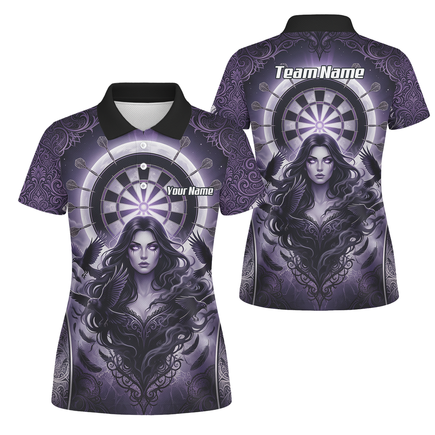Personalised Purple Gothic Goddess Dart Jersey For Women Custom Raven Crow Dart Shirt Polo Zipper T5505