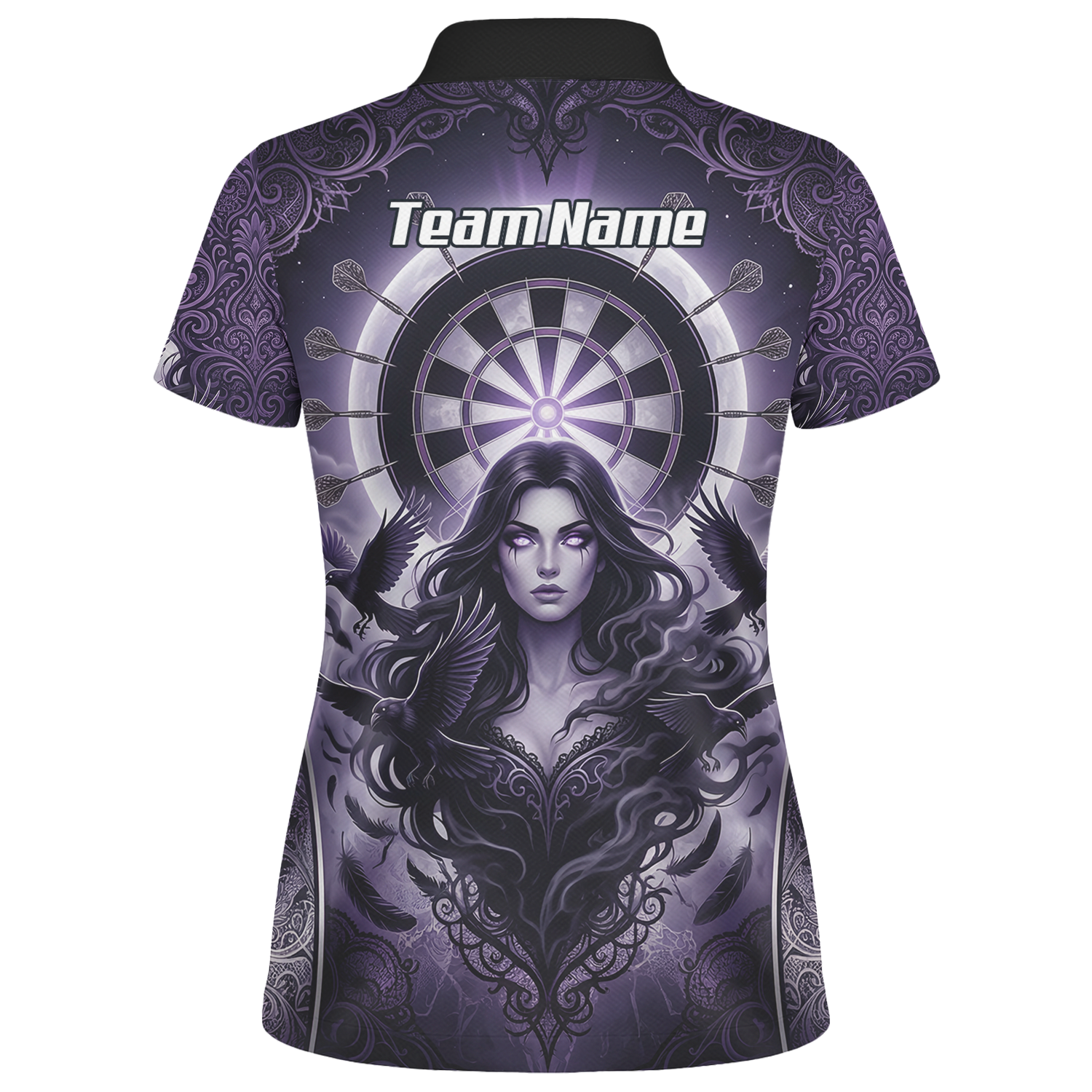 Personalised Purple Gothic Goddess Dart Jersey For Women Custom Raven Crow Dart Shirt Polo Zipper T5505