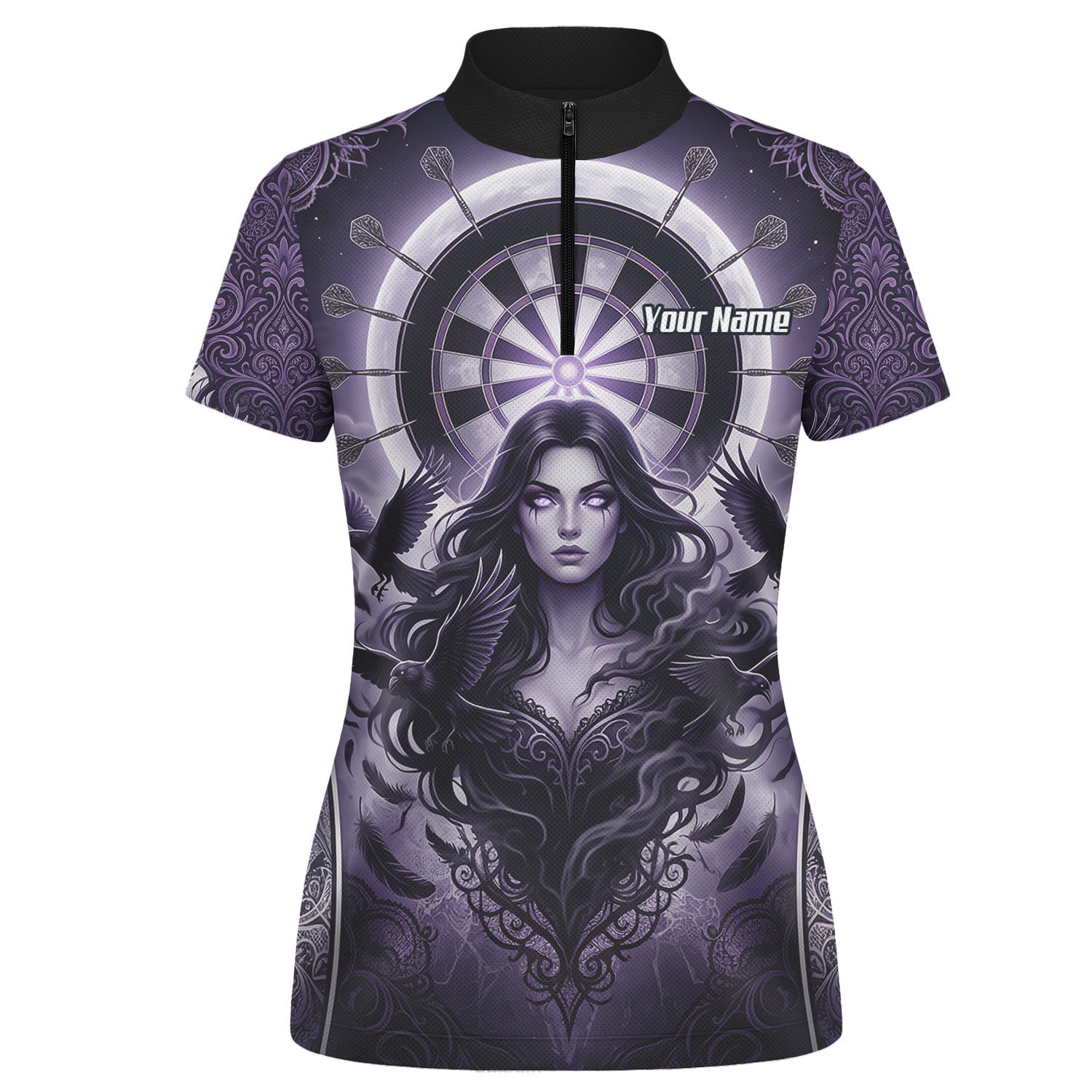 Personalised Purple Gothic Goddess Dart Jersey For Women Custom Raven Crow Dart Shirt Polo Zipper T5505