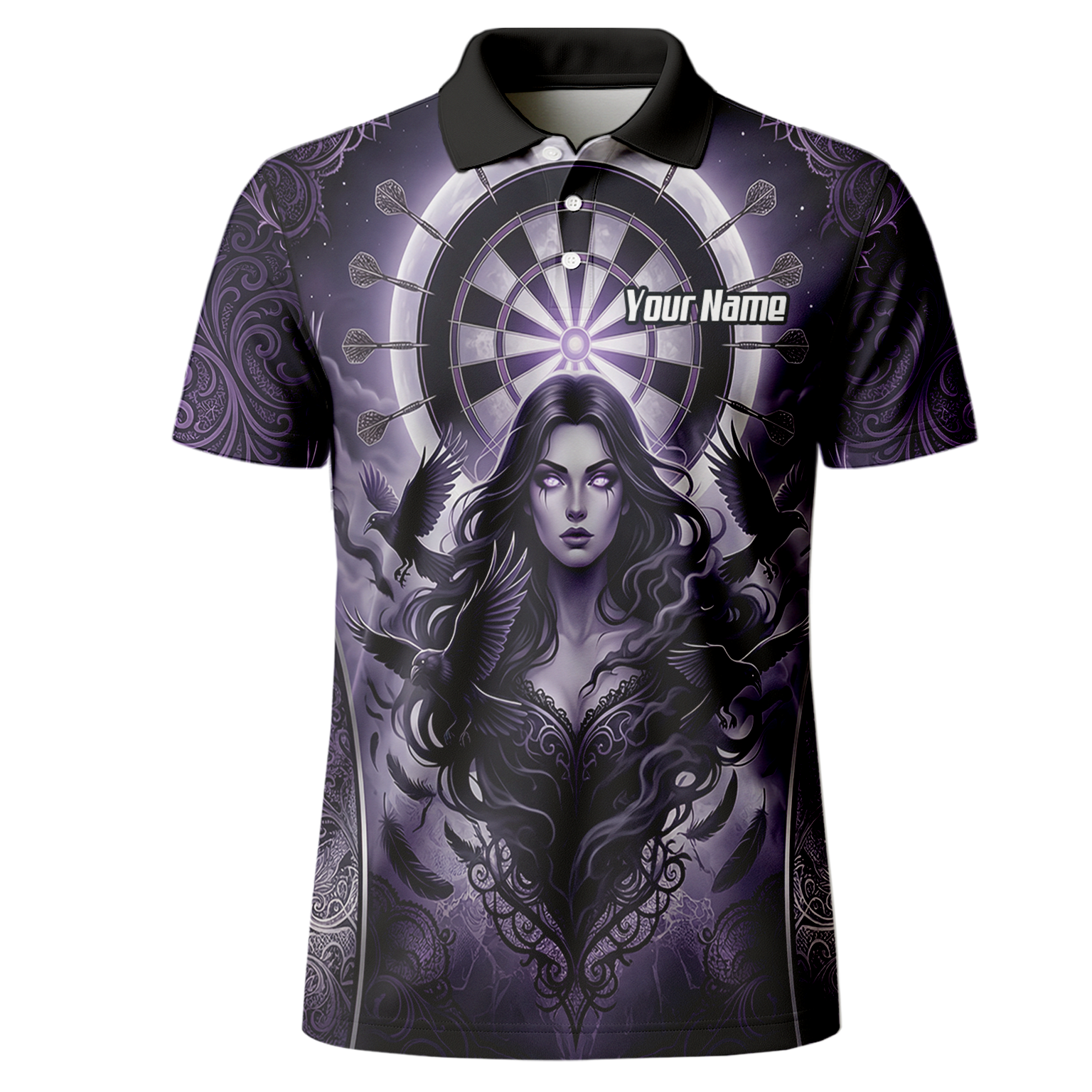 Personalised Purple Gothic Goddess Dart Jersey For Men Custom Raven Crow Dart Shirt Polo Zipper T5505