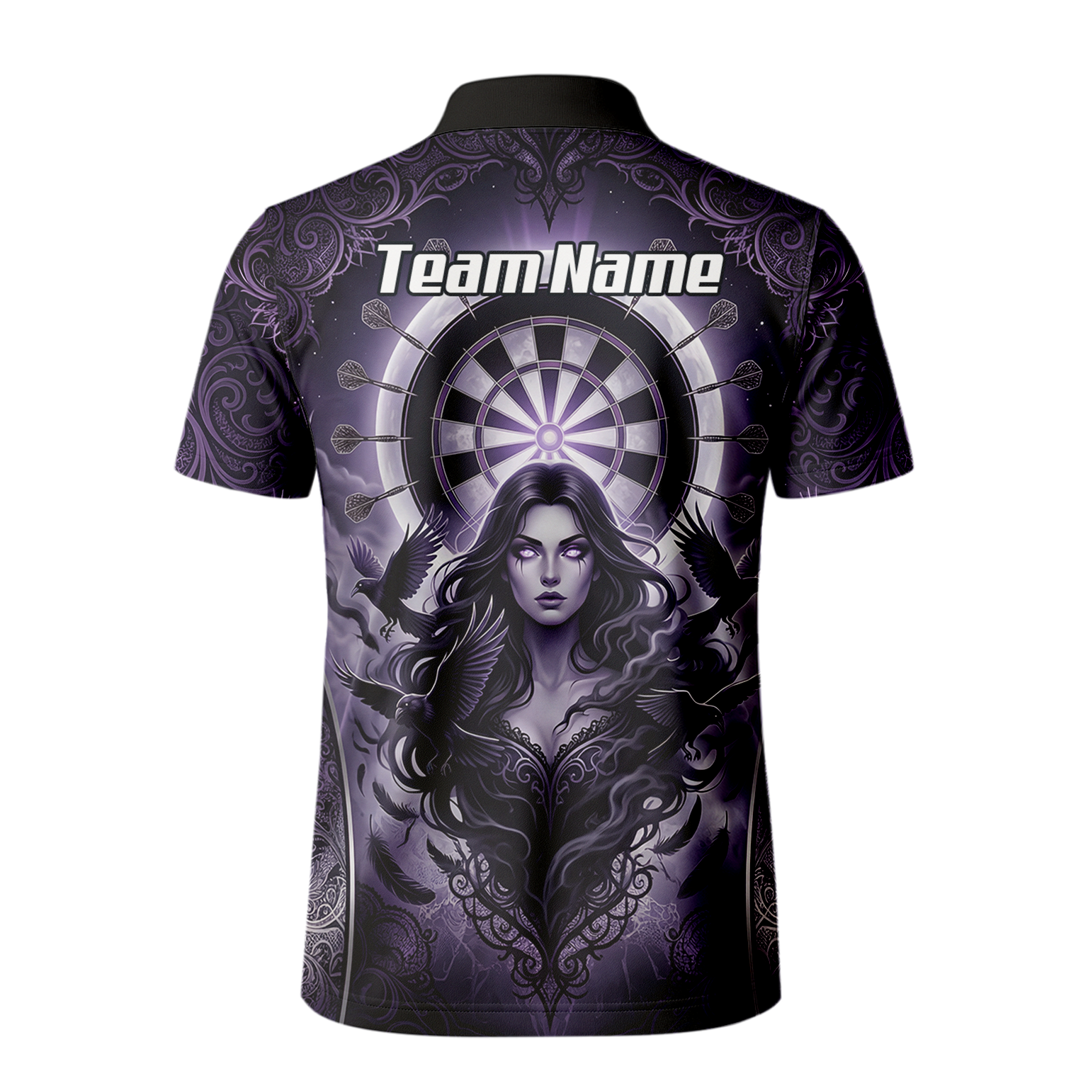 Personalised Purple Gothic Goddess Dart Jersey For Men Custom Raven Crow Dart Shirt Polo Zipper T5505