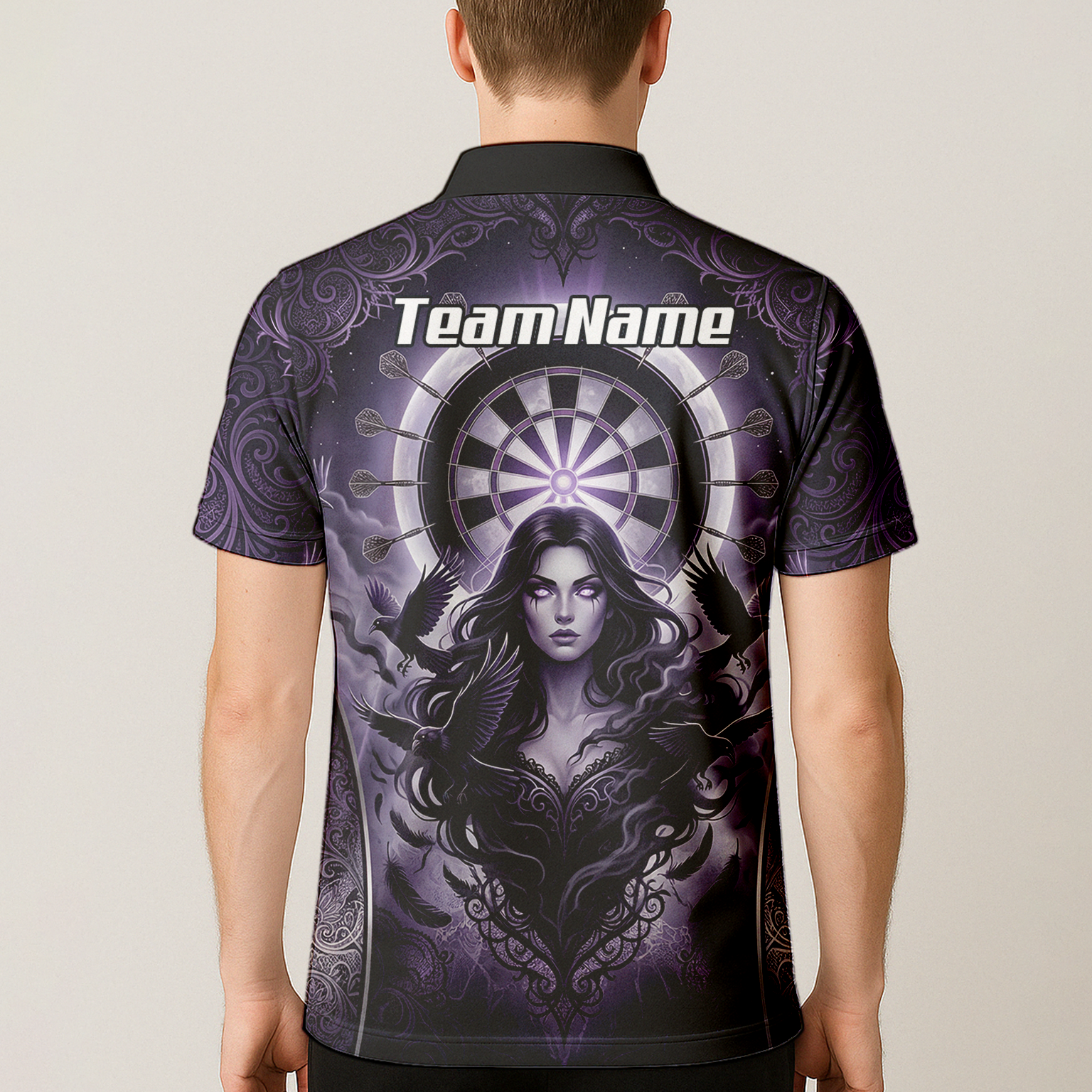 Personalised Purple Gothic Goddess Dart Jersey For Men Custom Raven Crow Dart Shirt Polo Zipper T5505