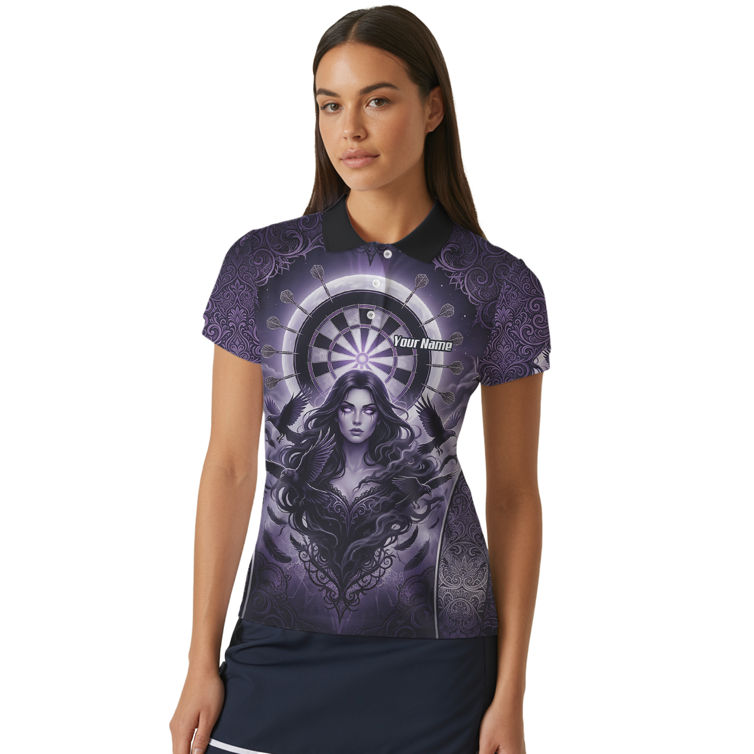 Personalised Purple Gothic Goddess Dart Jersey For Women Custom Raven Crow Dart Shirt Polo Zipper T5505