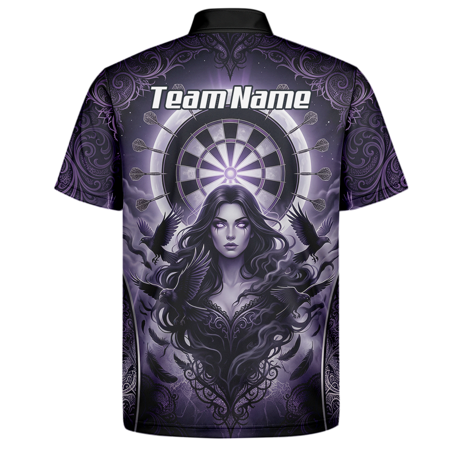 Personalised Purple Gothic Goddess Dart Jersey For Men Custom Raven Crow Dart Shirt Polo Zipper T5505