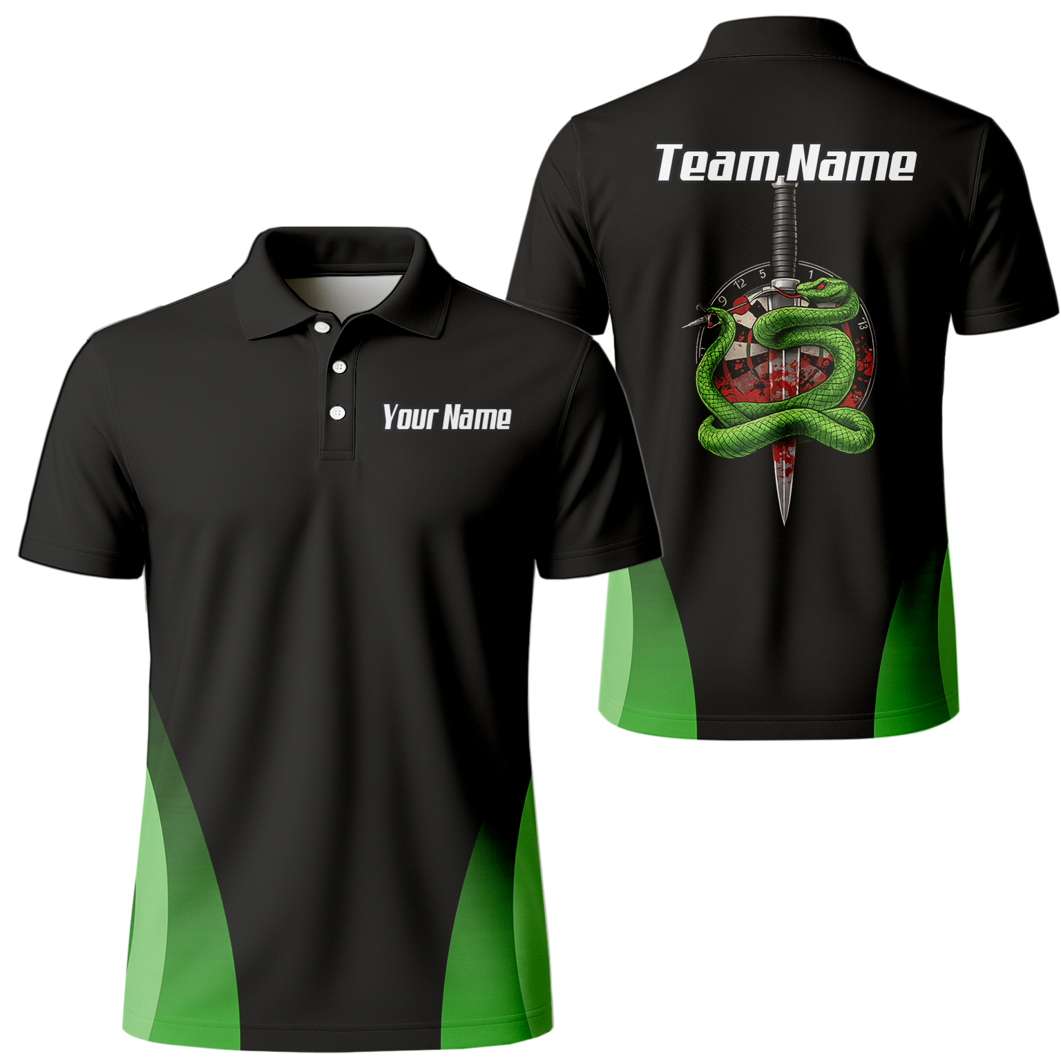Personalised Snake Assassin Dart Jersey Polo and Zipper Black Green For Men T9880 - Polo Yes