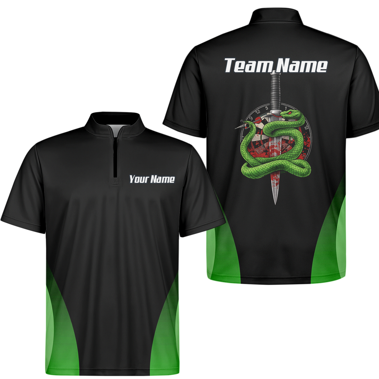 Personalised Snake Assassin Dart Jersey Polo and Zipper Black Green For Men T9880 - Zipper Yes