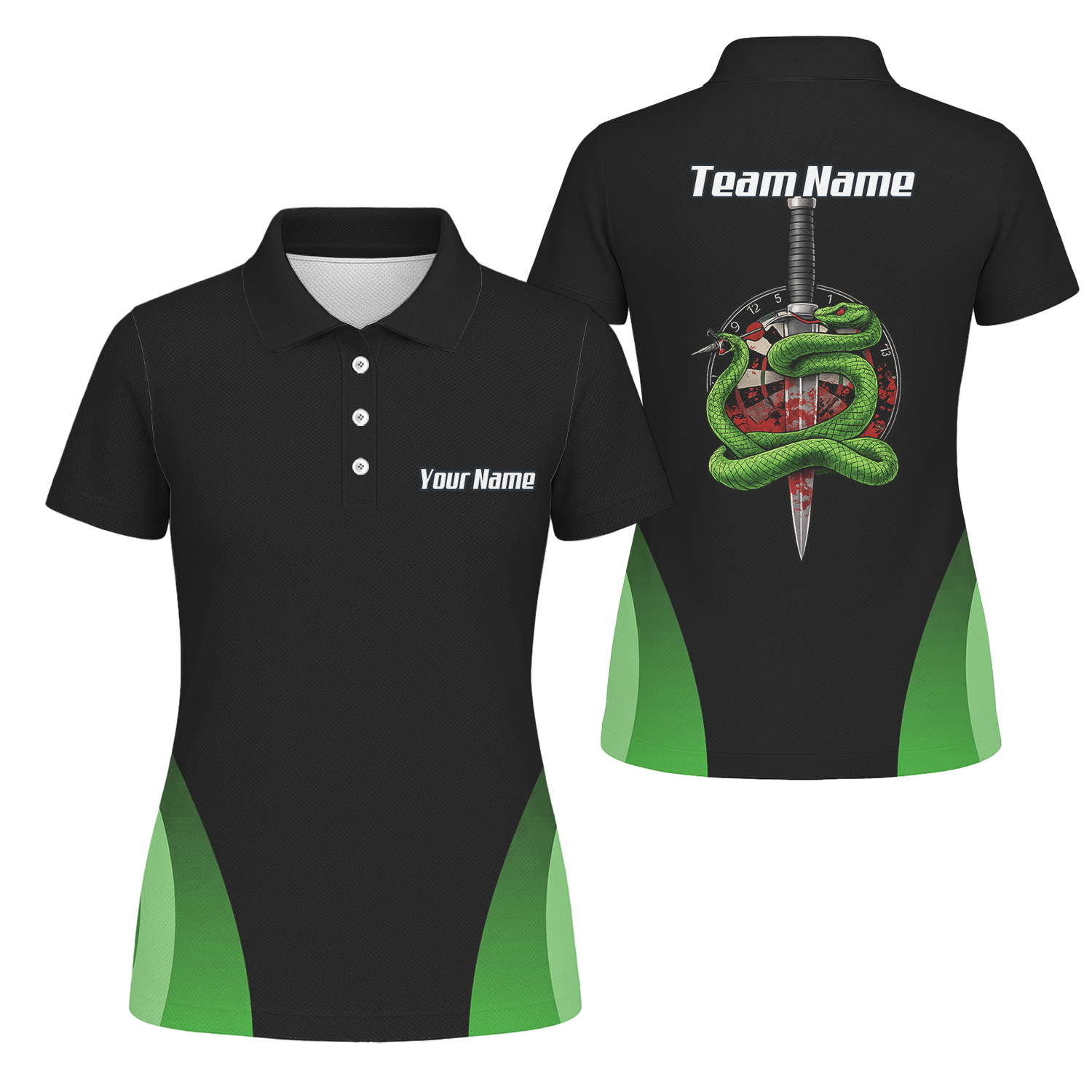 Personalised Snake Assassin Dart Jersey Polo and Zipper Black Green For Women T9880 - Polo Yes