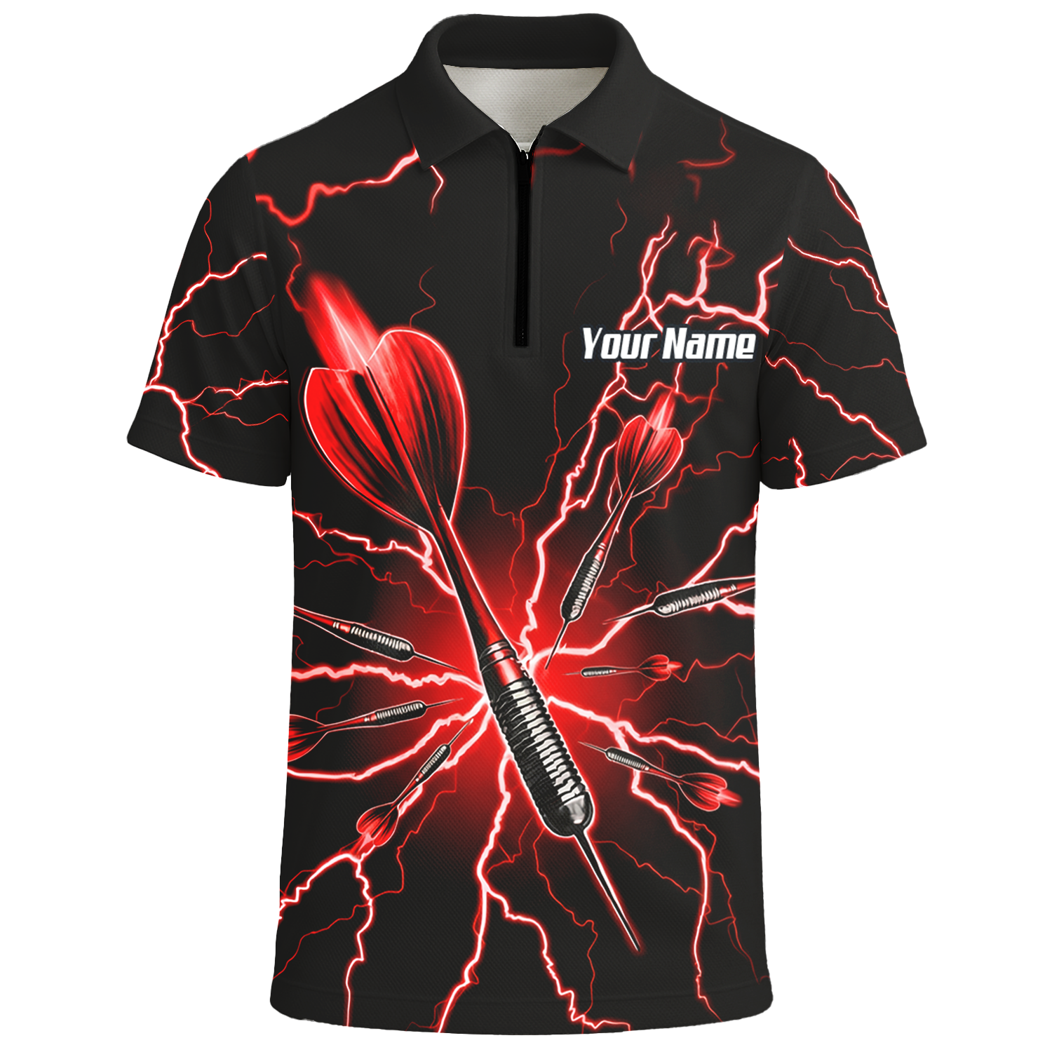 Personalised Red Lightning Dart Jersey Polo and Zipper Black Red For Men TR3032