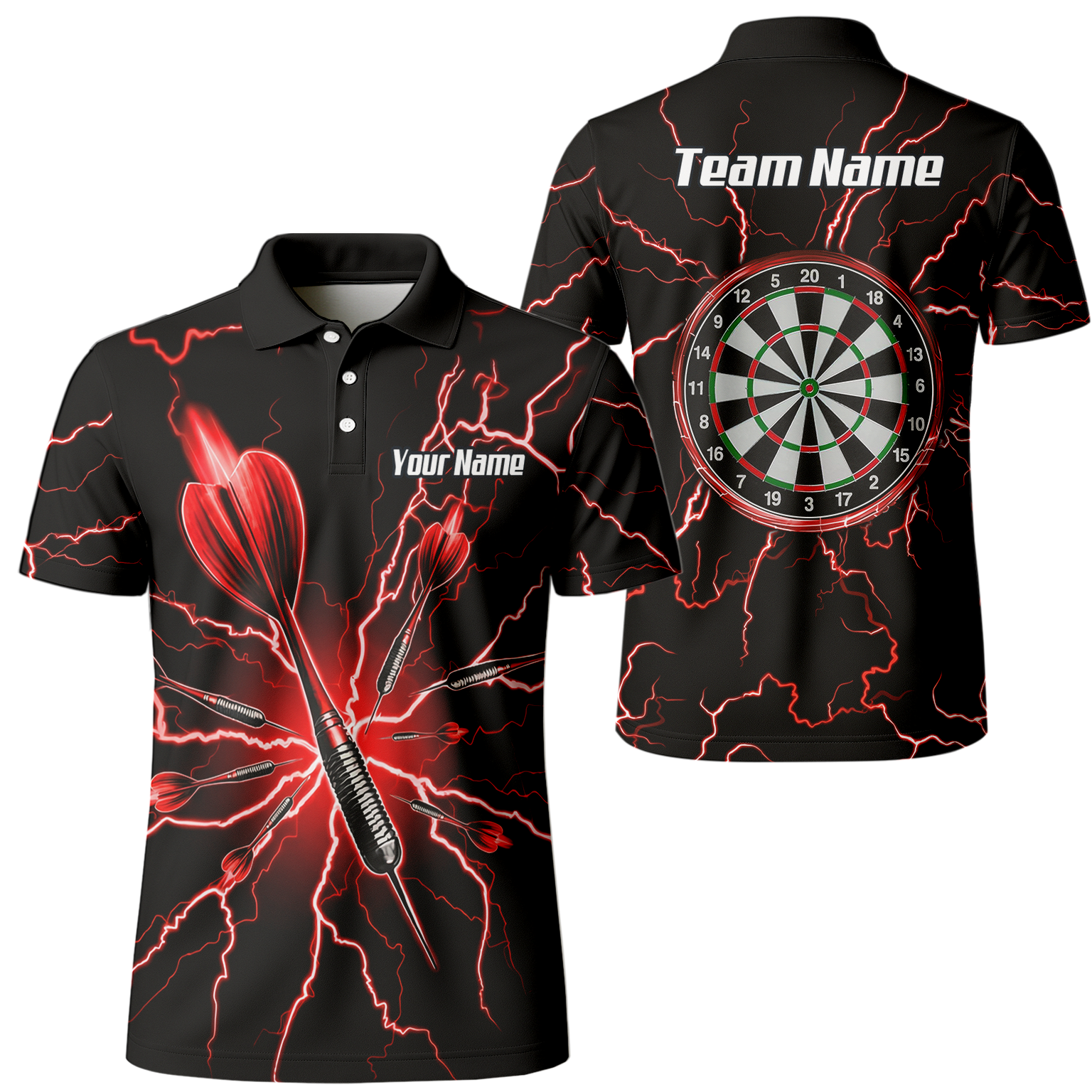 Personalised Red Lightning Dart Jersey Polo and Zipper Black Red For Men TR3032