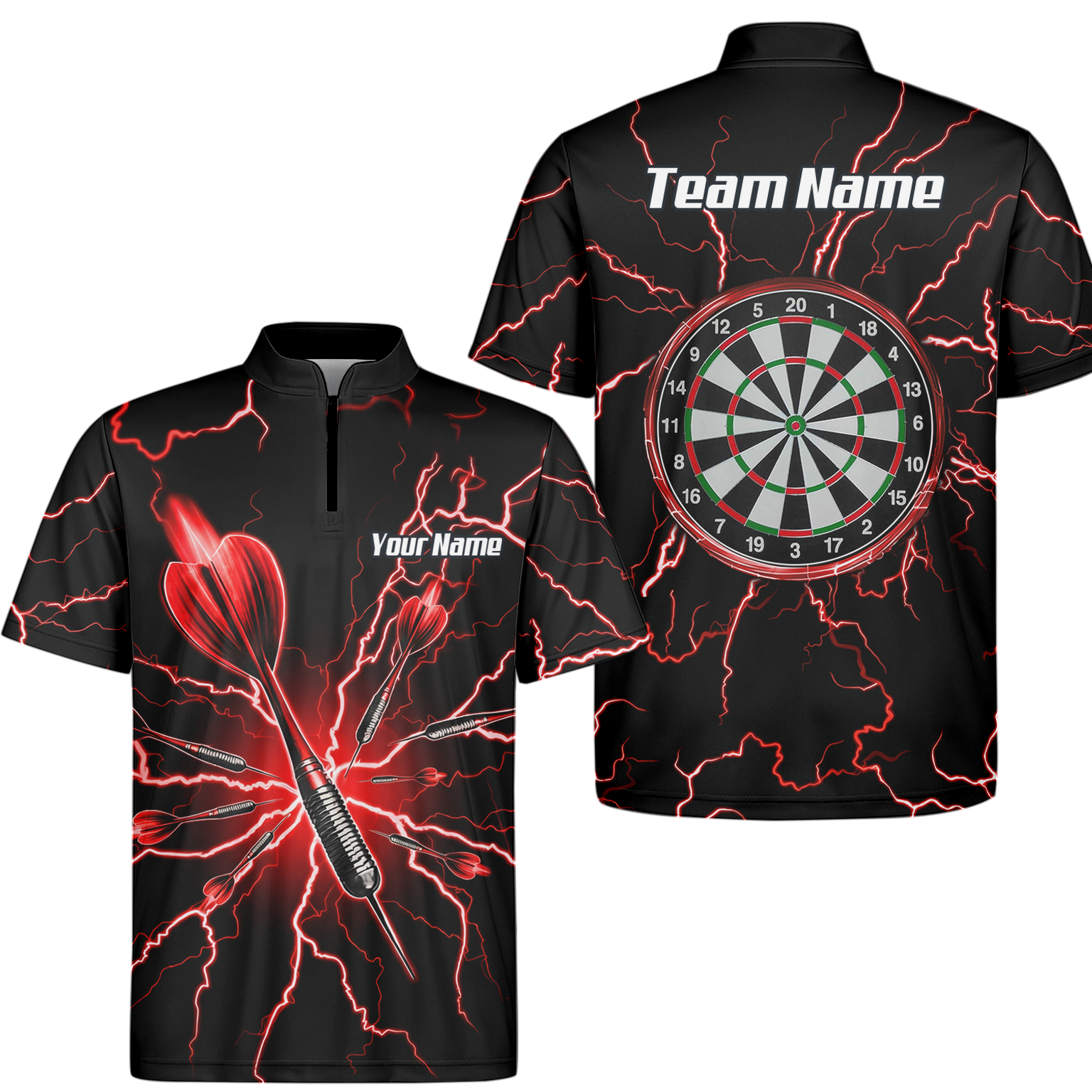 Personalised Red Lightning Dart Jersey Polo and Zipper Black Red For Men TR3032