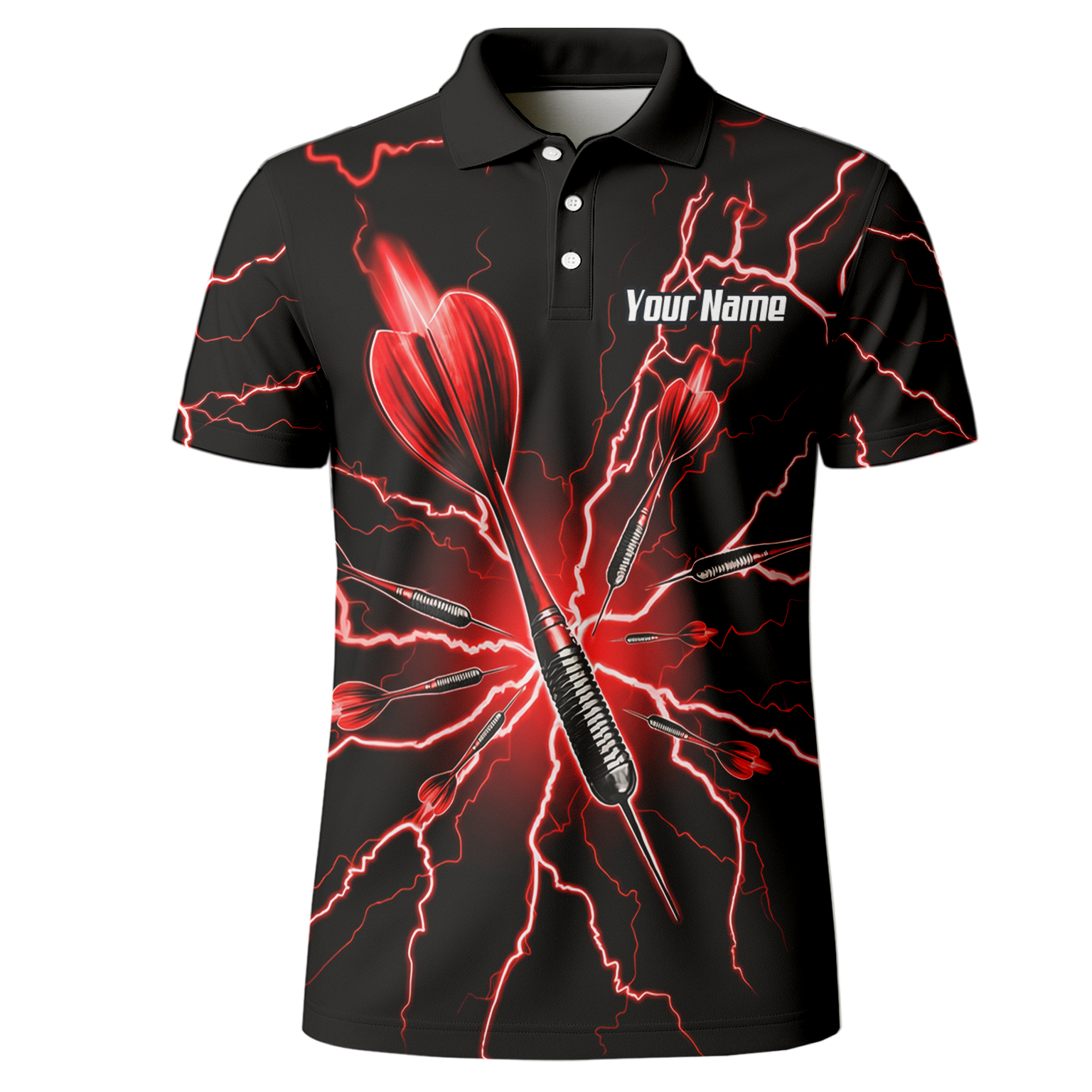 Personalised Red Lightning Dart Jersey Polo and Zipper Black Red For Men TR3032