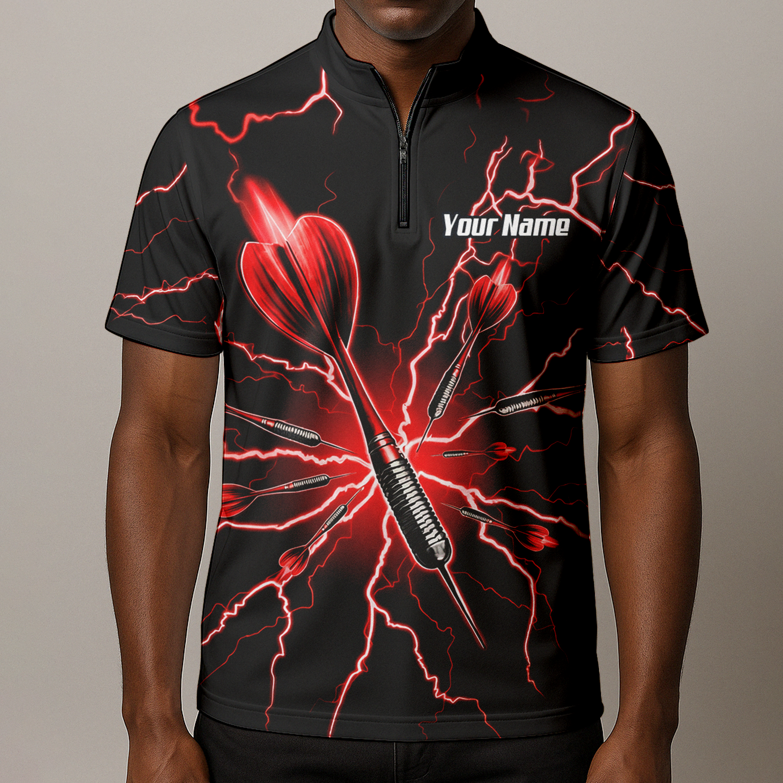 Personalised Red Lightning Dart Jersey Polo and Zipper Black Red For Men TR3032
