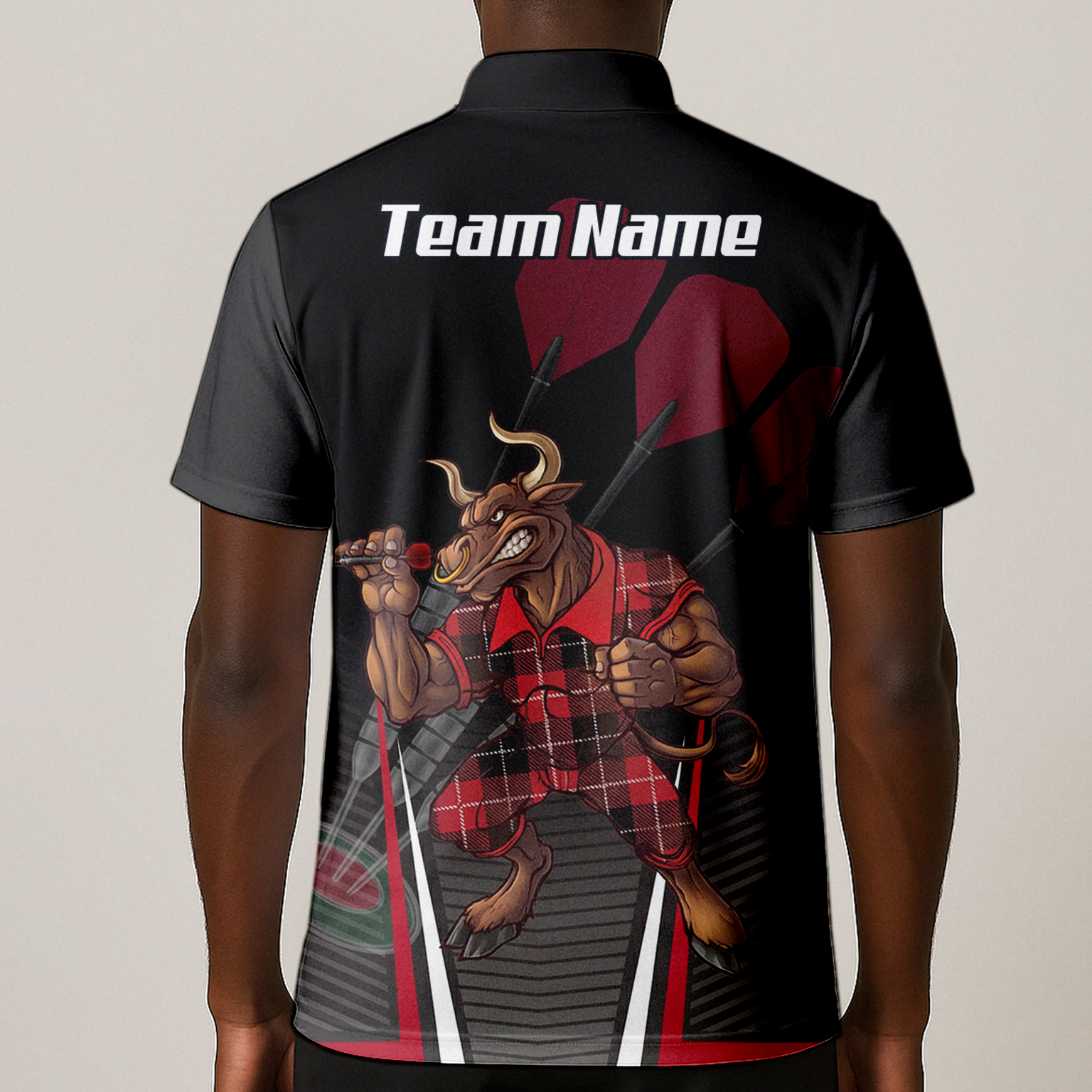 Personalised Bull Dart Jersey Polo and Zipper For Men Red Black Tartan Custom Shirt V3107