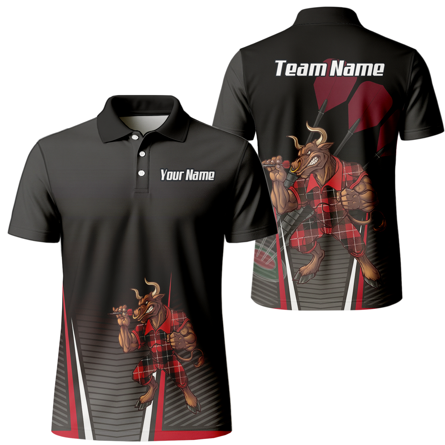 Personalised Bull Dart Jersey Polo and Zipper For Men Red Black Tartan Custom Shirt V3107 - Polo Yes