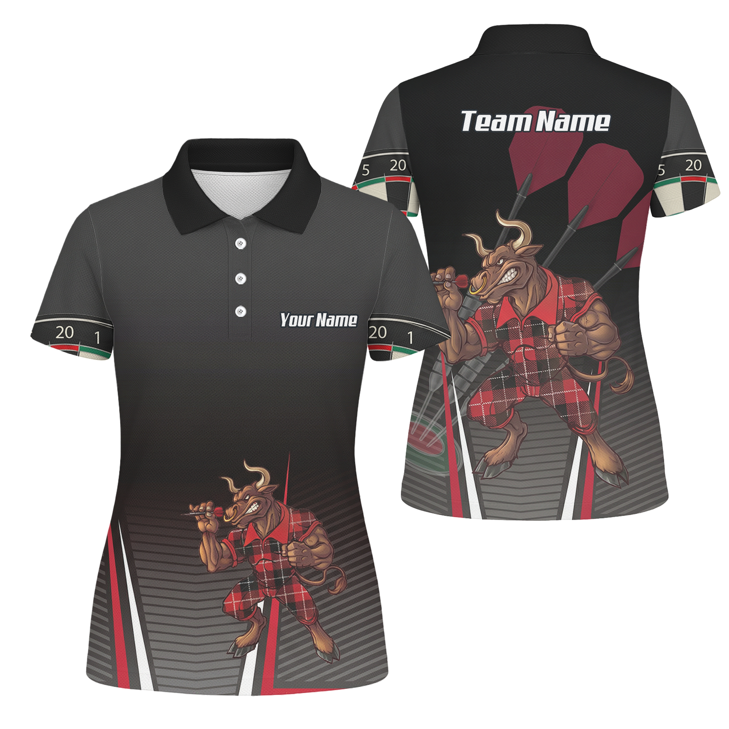 Personalised Bull Dart Jersey Polo and Zipper For Women Red Black Tartan Custom Shirt V3107 - Polo Yes