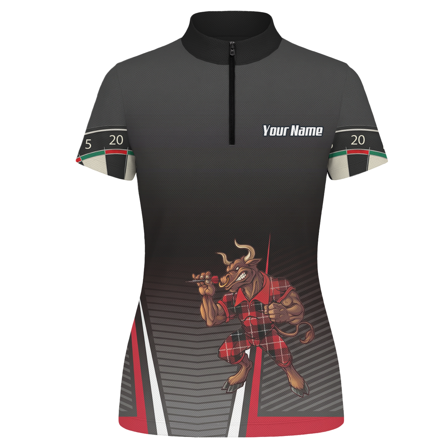 Personalised Bull Dart Jersey Polo and Zipper For Women Red Black Tartan Custom Shirt V3107 - Zipper Yes