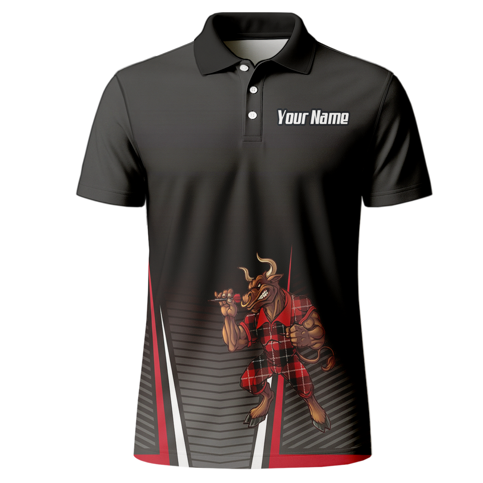 Personalised Bull Dart Jersey Polo and Zipper For Men Red Black Tartan Custom Shirt V3107