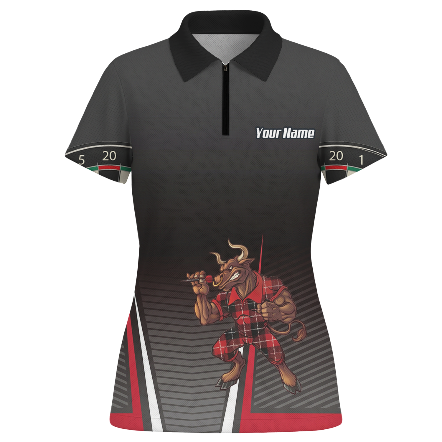 Personalised Bull Dart Jersey Polo and Zipper For Women Red Black Tartan Custom Shirt V3107 - Polo -w Zipper Yes
