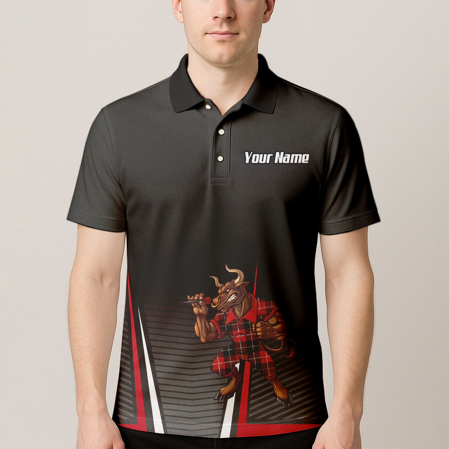 Personalised Bull Dart Jersey Polo and Zipper For Men Red Black Tartan Custom Shirt V3107