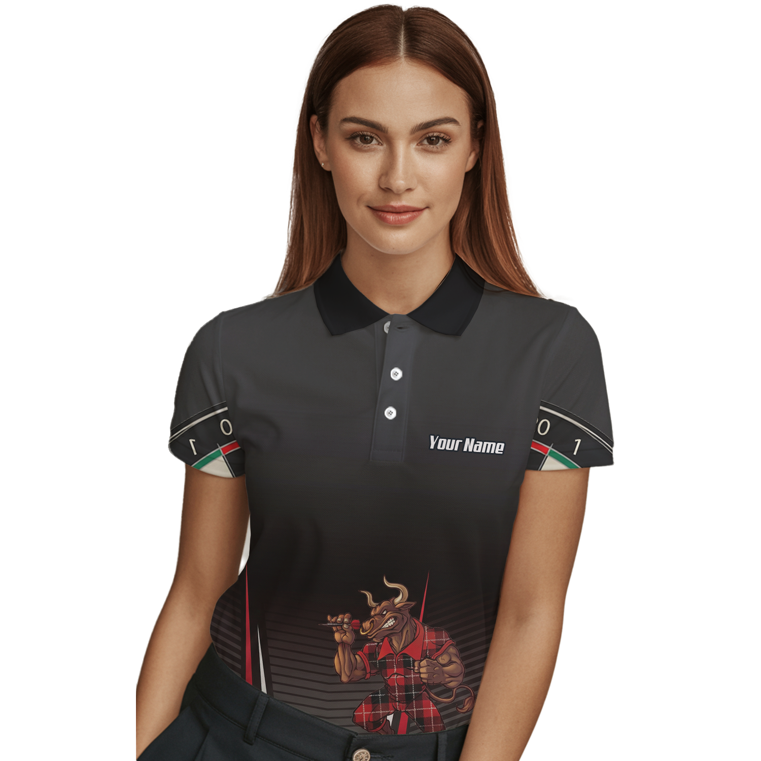 Personalised Bull Dart Jersey Polo and Zipper For Women Red Black Tartan Custom Shirt V3107
