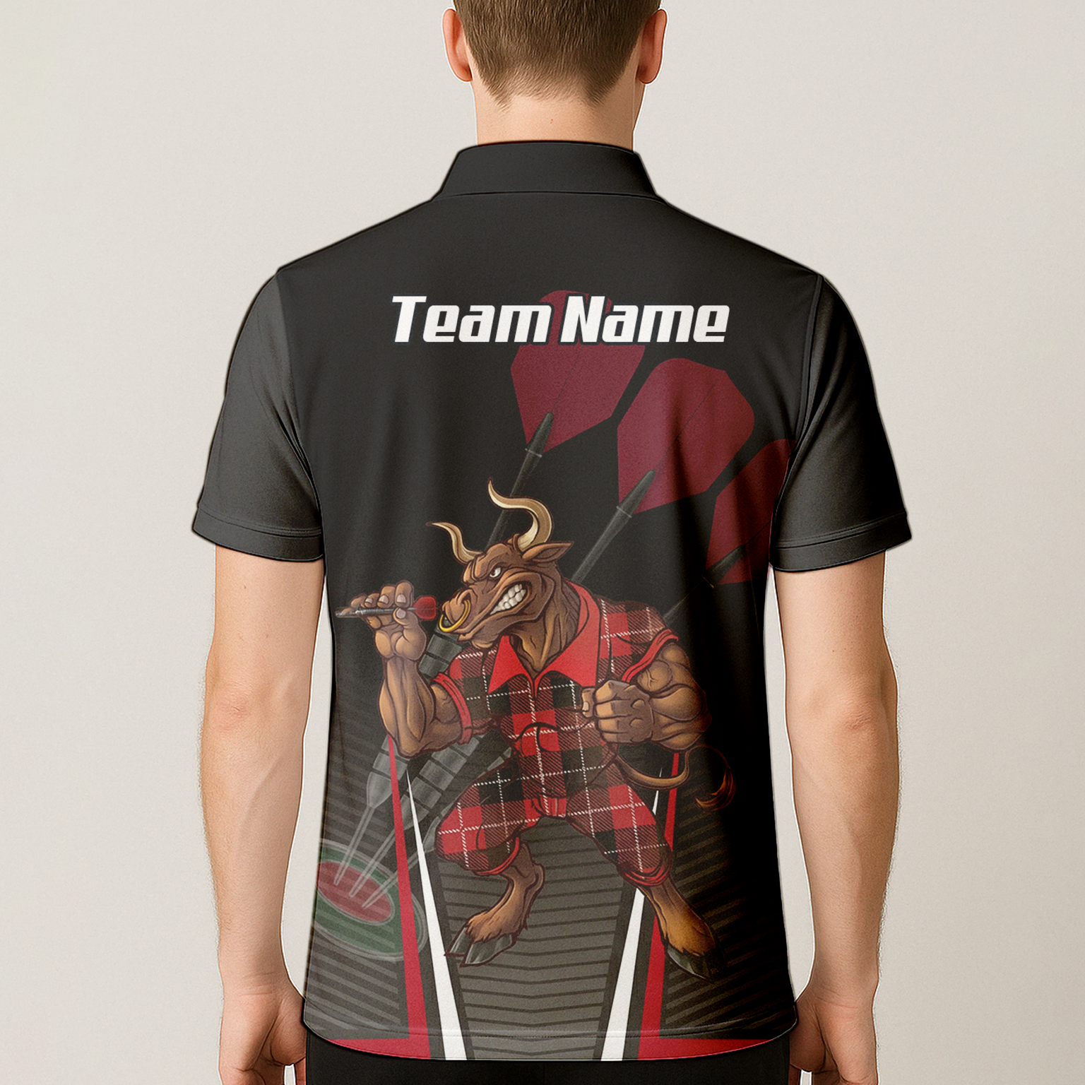 Personalised Bull Dart Jersey Polo and Zipper For Men Red Black Tartan Custom Shirt V3107