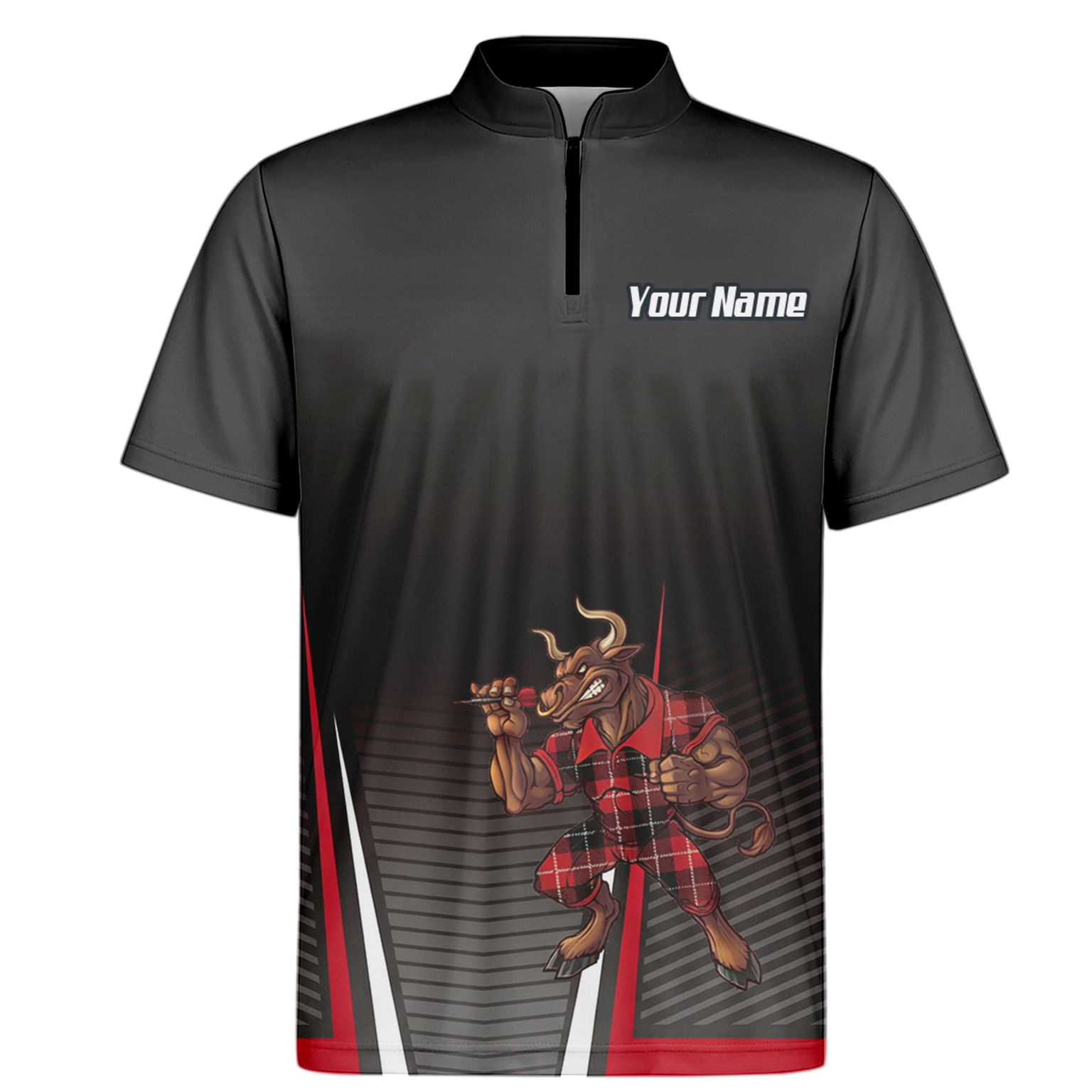 Personalised Bull Dart Jersey Polo and Zipper For Men Red Black Tartan Custom Shirt V3107