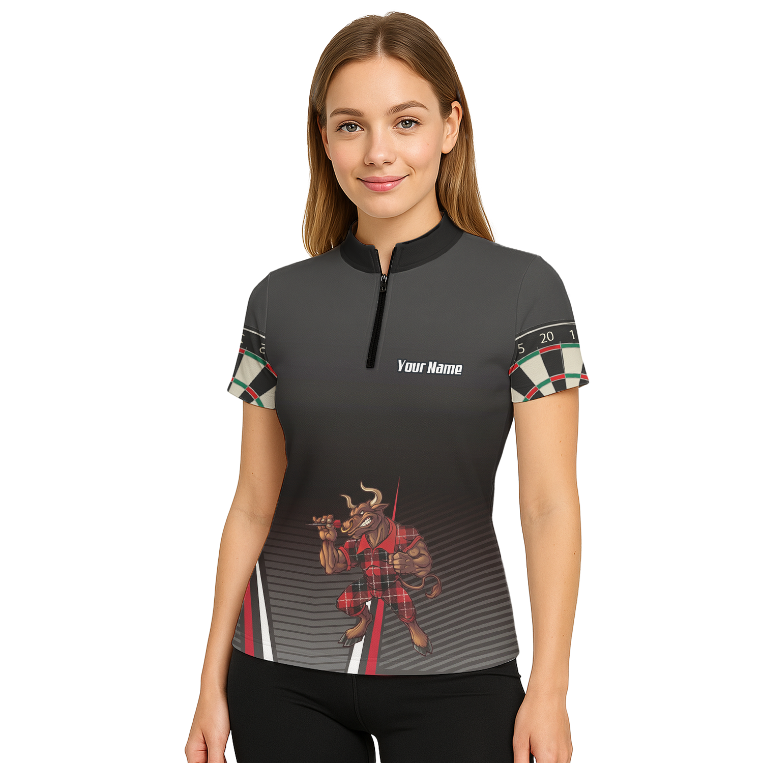 Personalised Bull Dart Jersey Polo and Zipper For Women Red Black Tartan Custom Shirt V3107