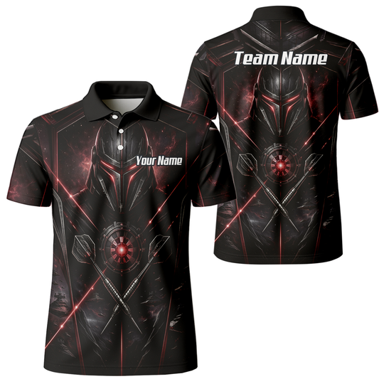 Personalised Galactic Warrior Dart Jersey Men's Custom Darts Shirt Black Red Sci-Fi Cyber Knight Polo V9187
