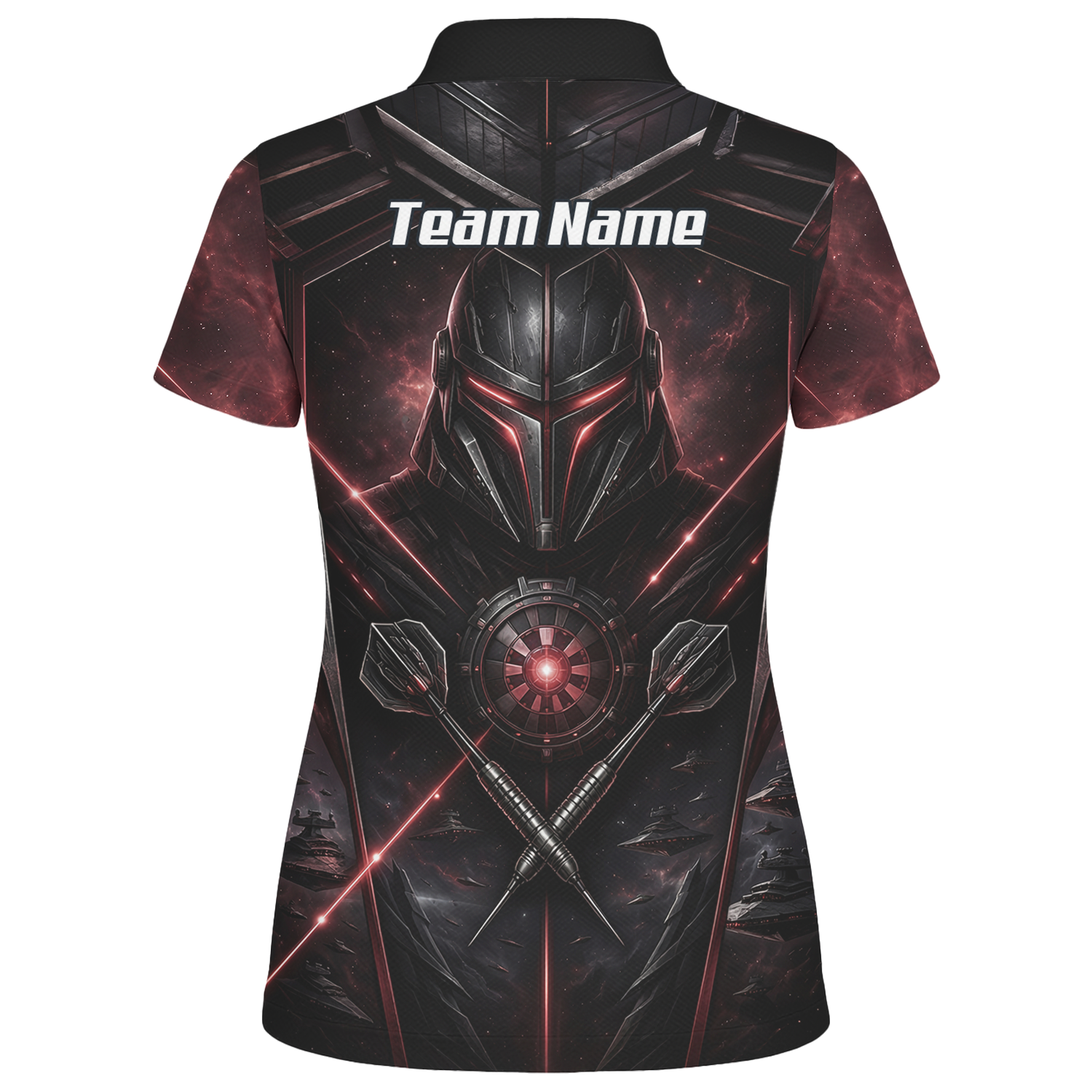 Personalised Galactic Warrior Dart Jersey Women's Custom Darts Shirt Black Red Sci-Fi Cyber Knight Polo V9187