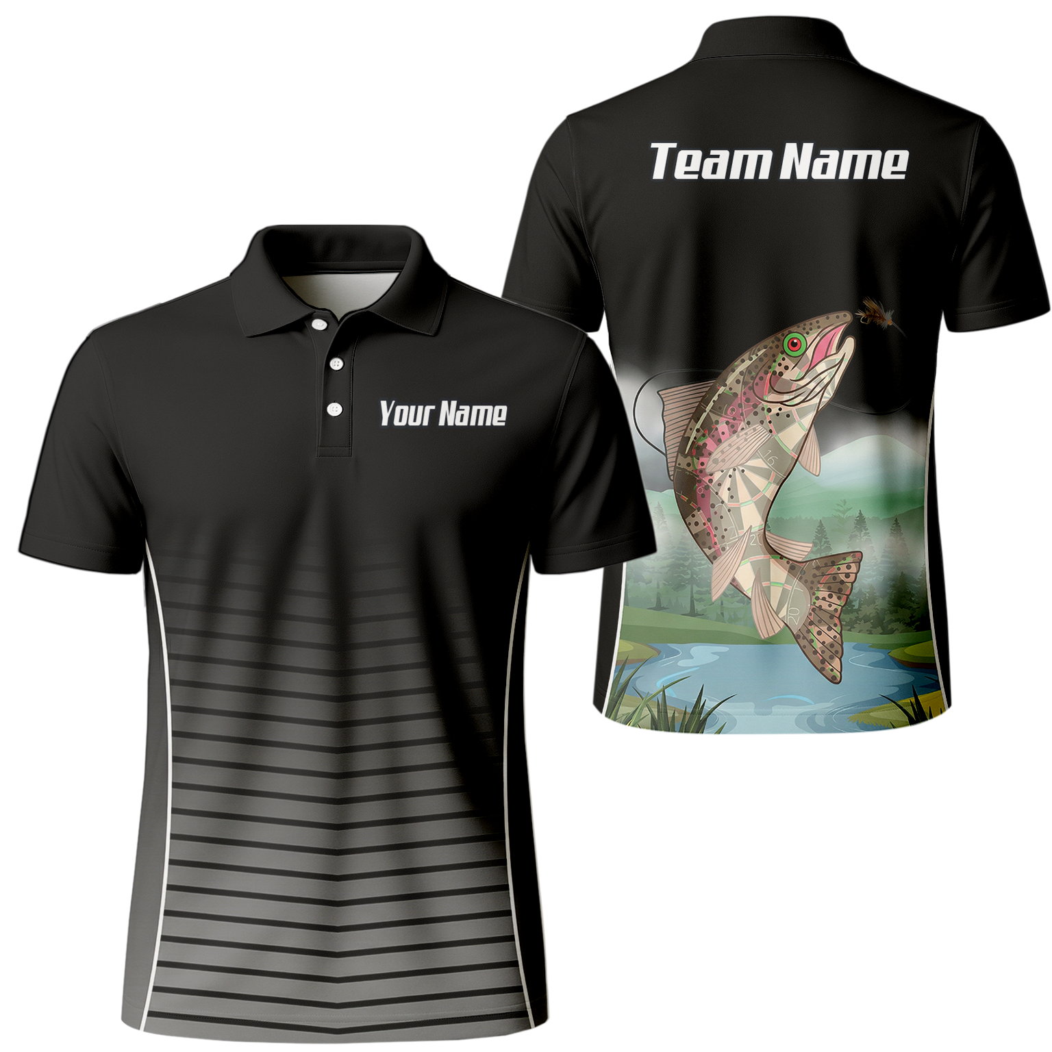 Personalised Trout Fishing Dart Jersey Polo and Zipper For Men Custom Black Grey Shirt V9509 - Polo Yes