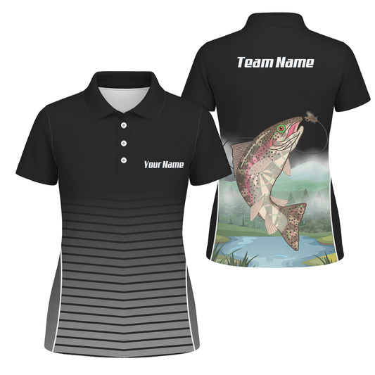 Personalised Trout Fishing Dart Jersey Polo and Zipper For Women Custom Black Grey Shirt V9509 - Polo Yes