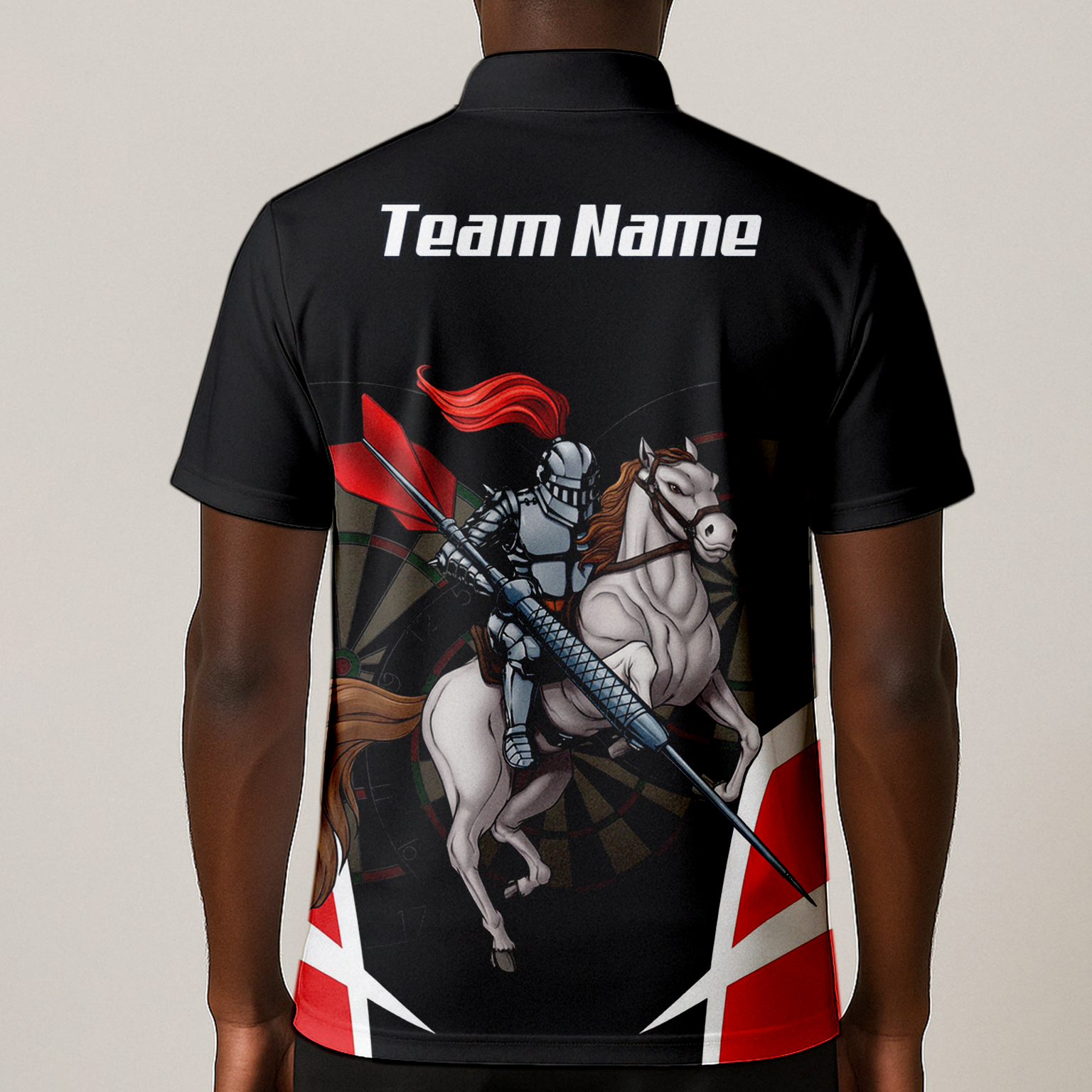 Personalised Dart Knight Jersey Polo and Zipper Black Red White For Men W1942