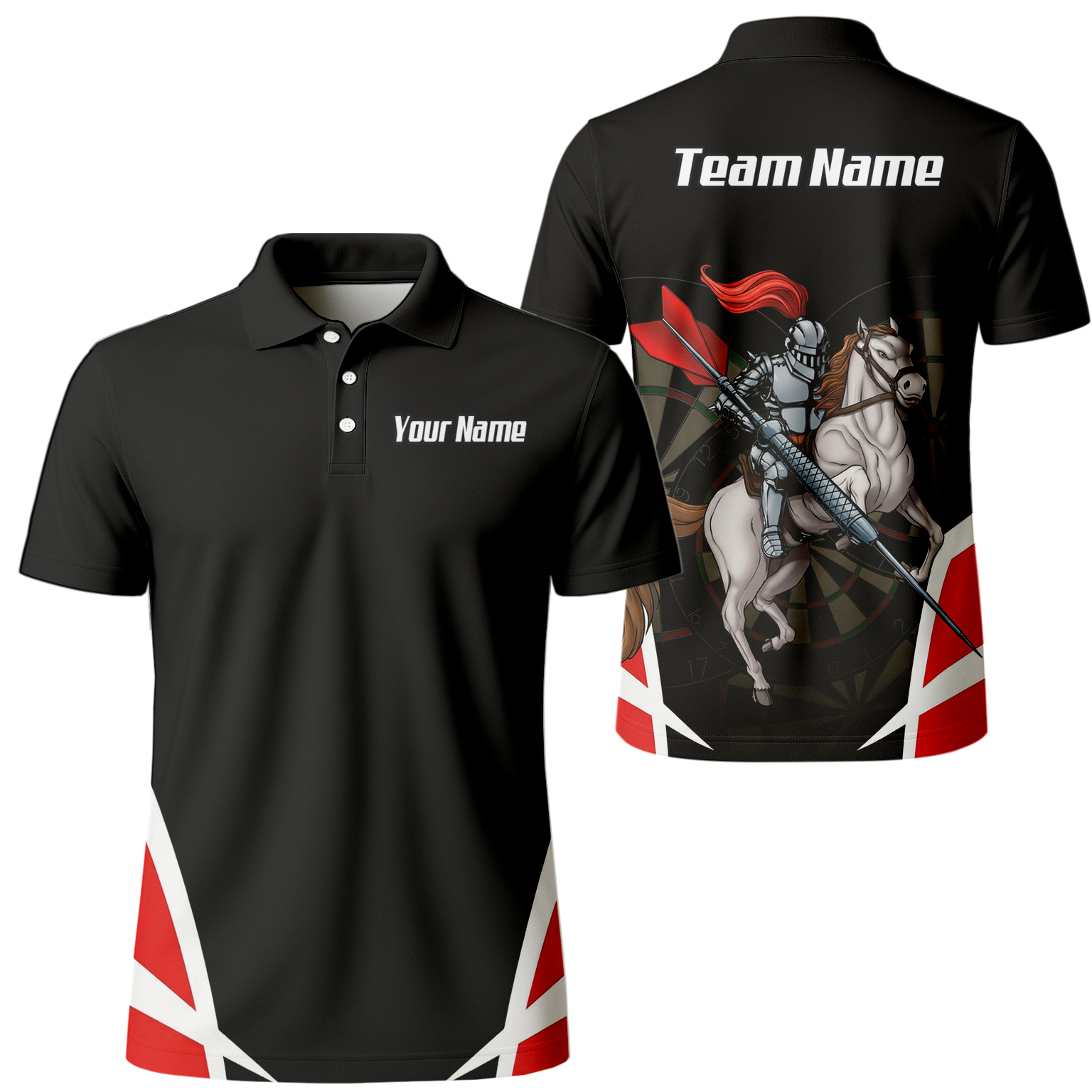 Personalised Dart Knight Jersey Polo and Zipper Black Red White For Men W1942 - Polo Yes
