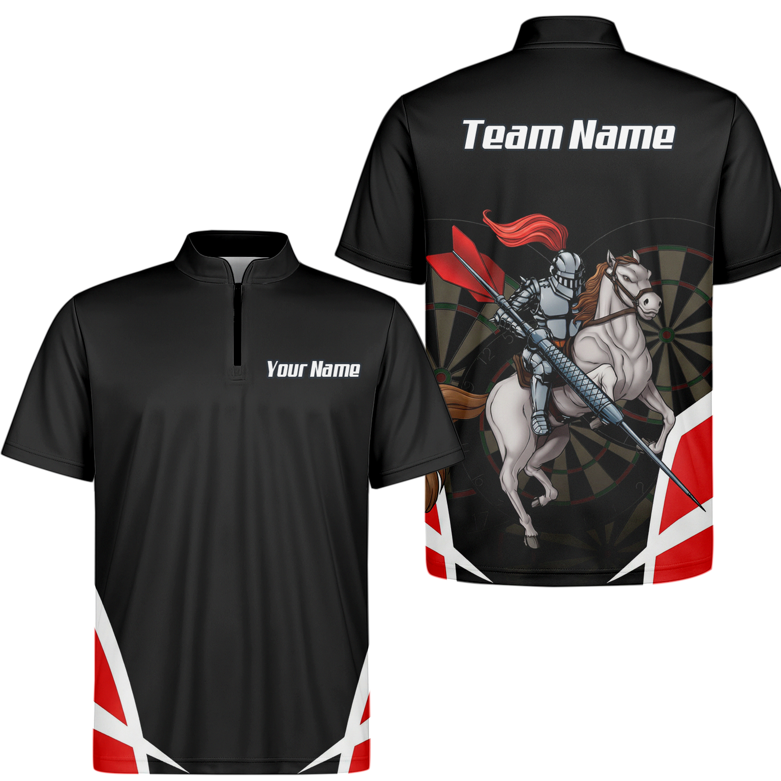 Personalised Dart Knight Jersey Polo and Zipper Black Red White For Men W1942 - Zipper Yes