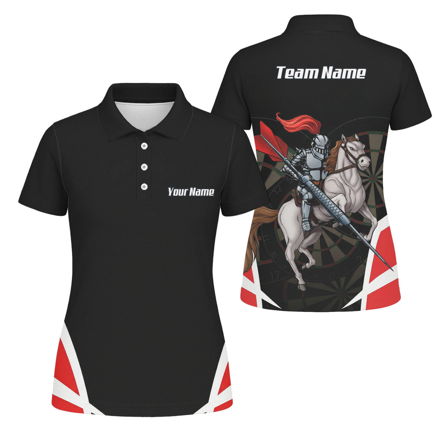 Personalised Dart Knight Jersey Polo and Zipper Black Red White For Women W1942 - Polo Yes