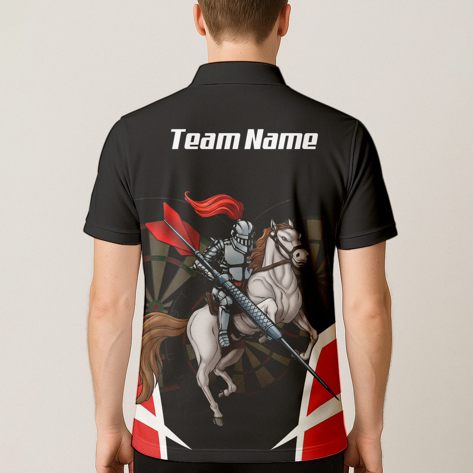 Personalised Dart Knight Jersey Polo and Zipper Black Red White For Men W1942