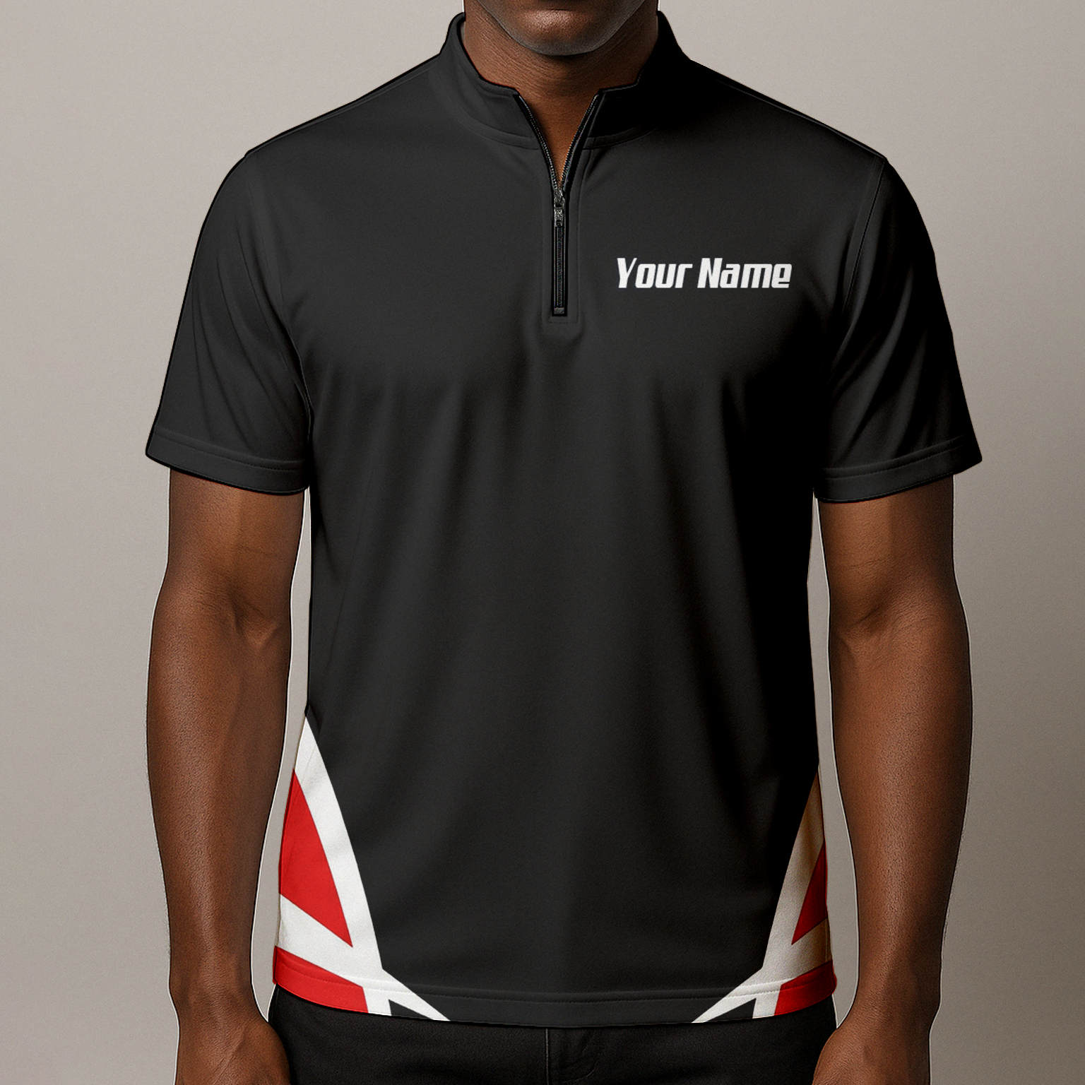 Personalised Dart Knight Jersey Polo and Zipper Black Red White For Men W1942
