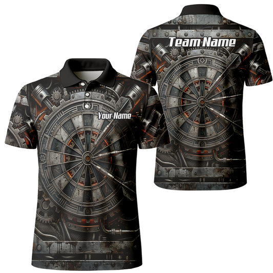 Personalised Men's Mechanical Industrial Gear Dart Jersey Custom Name Team Polo Shirt Grey Black W2120