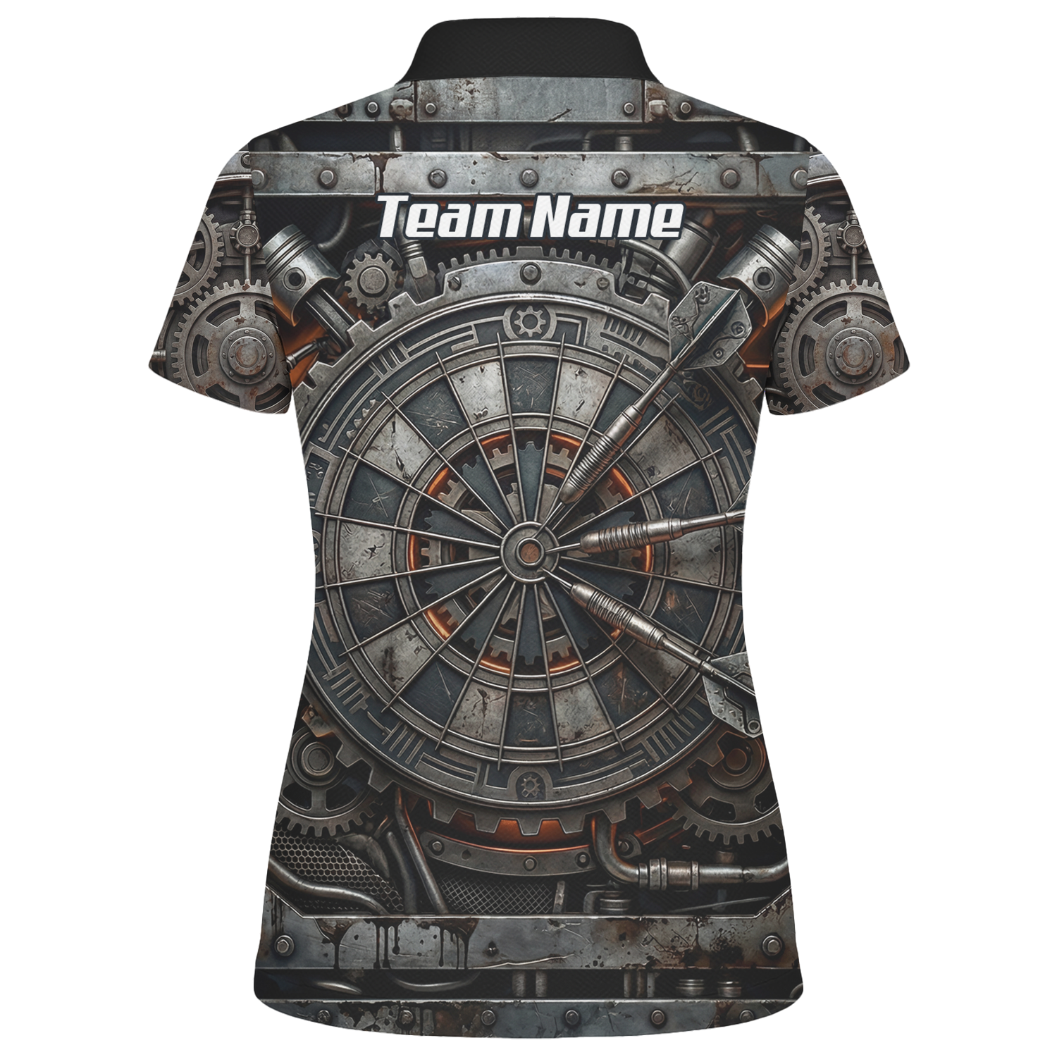 Personalised Women's Mechanical Industrial Gear Dart Jersey Custom Name Team Polo Shirt Grey Black W2120