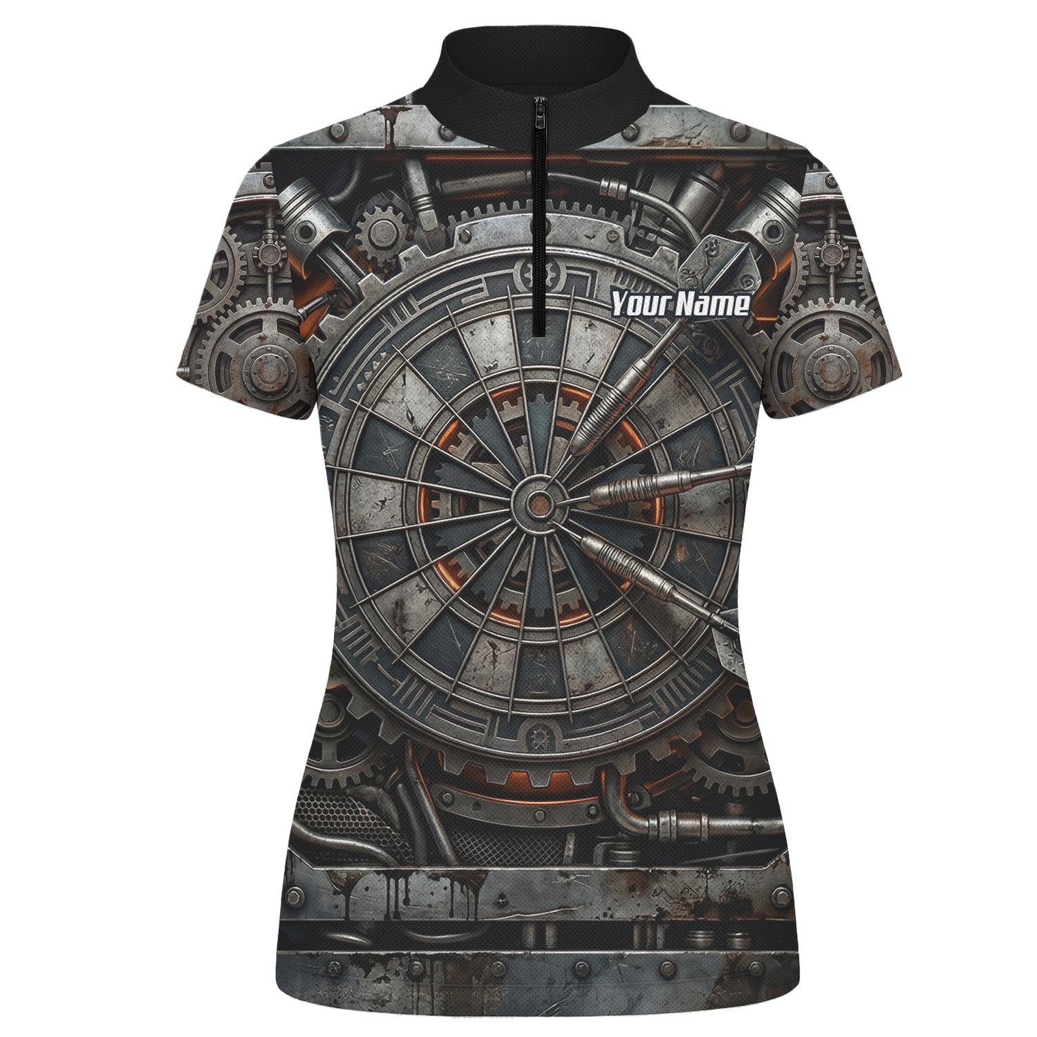 Personalised Women's Mechanical Industrial Gear Dart Jersey Custom Name Team Polo Shirt Grey Black W2120
